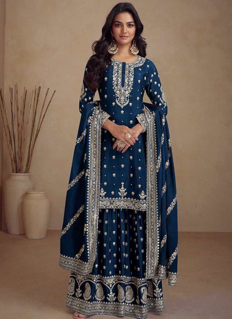 Ynf Chinon Silk KESH504 7466 Suits & Dresses Wholesale Ladies Suits Embroidery Suits Palazzo Suit Punjabi Suit Manufacturer