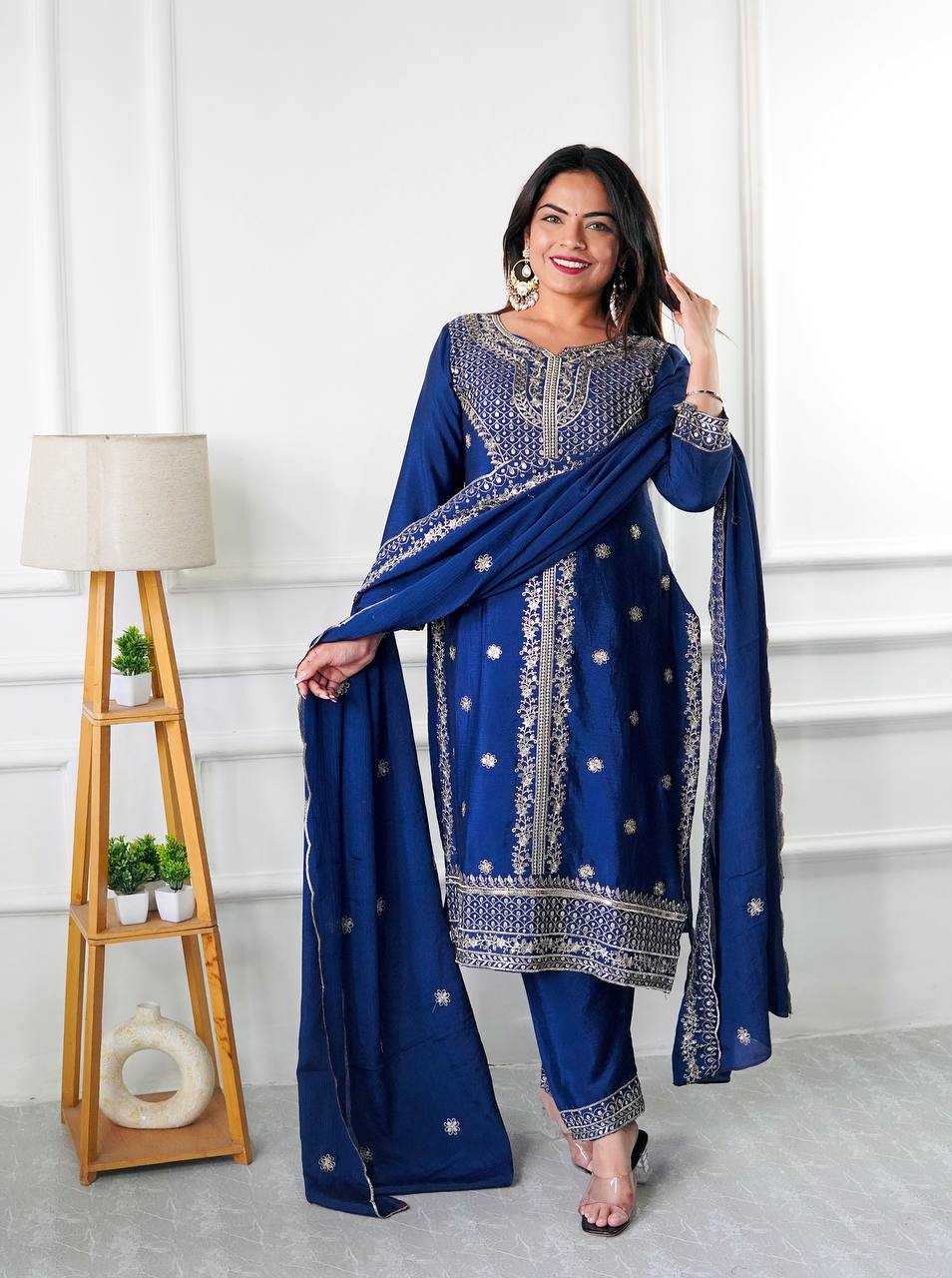 Ynf Chinon Silk KESH506 108 Suits & Dresses Wedding Collections Festive Collections Wholesale Embroidery Suits Ladies Silk Suit Wedding Outfits Manufacturer