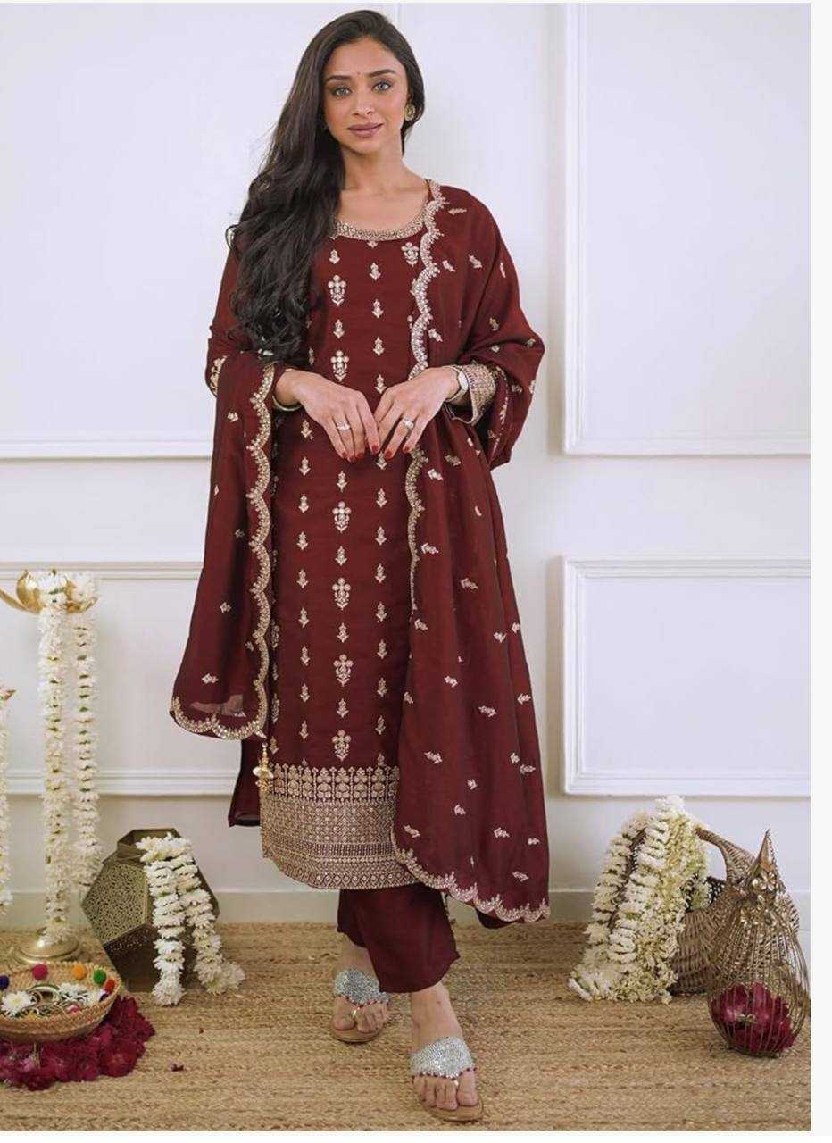 Ynf Chinon Silk KESH506 109 Suits & Dresses Wedding Collections Festive Collections Wholesale Embroidery Suits Ladies Silk Suit Wedding Outfits Manufacturer