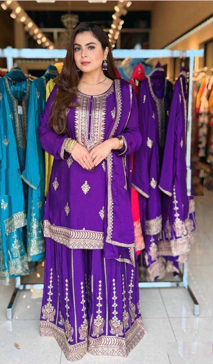 Ynf Chinon Silk KESH506 1147 Suits & Dresses Wedding Collections Festive Collections Wholesale Sharara Salwar Suits Embroidery Suits Ladies Silk Suit Manufacturer
