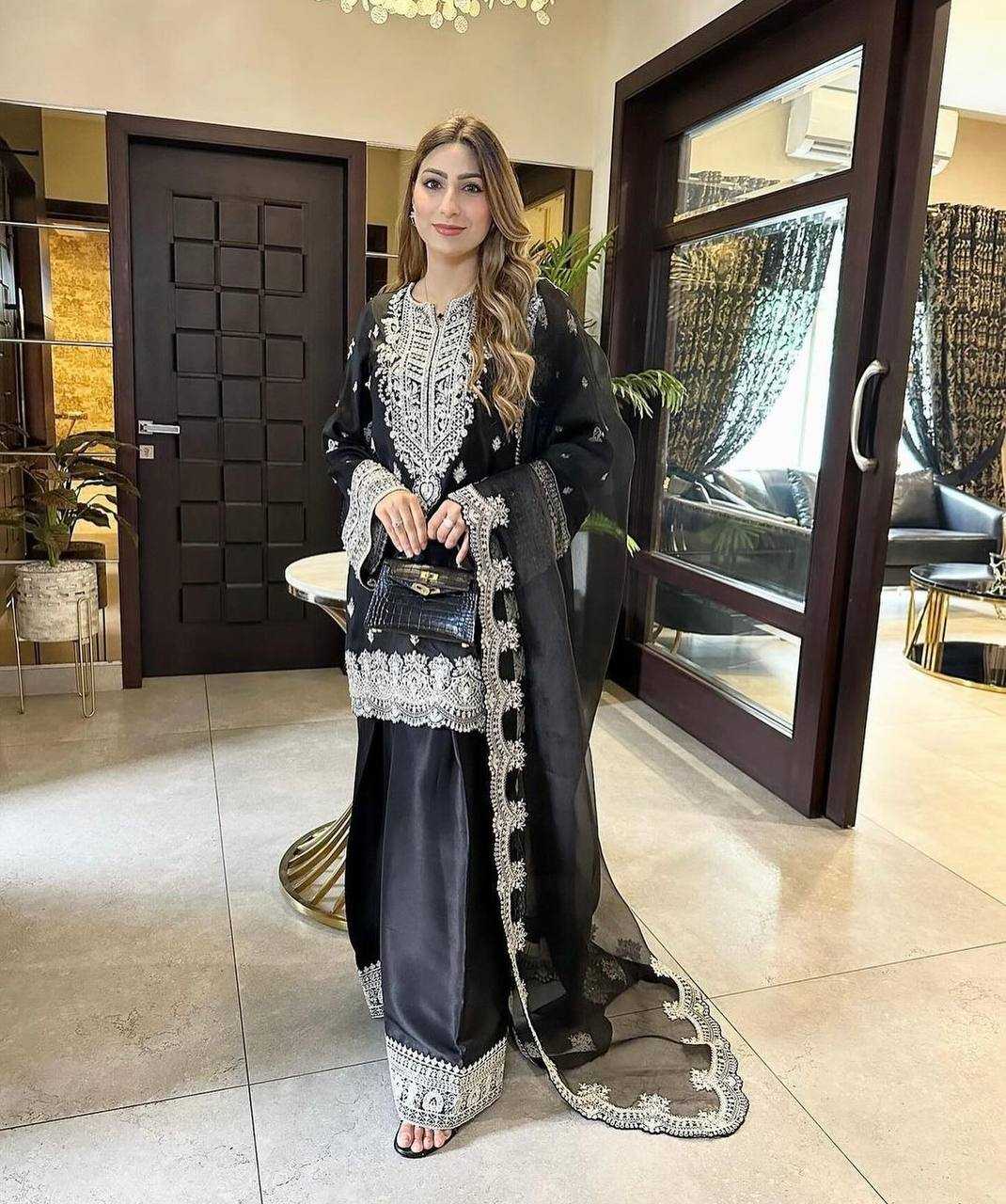 Ynf Chinon Silk KESH506 1148 Suits & Dresses Wedding Collections Festive Collections Wholesale Embroidery Suits Palazzo Suit Ladies Silk Suit Manufacturer