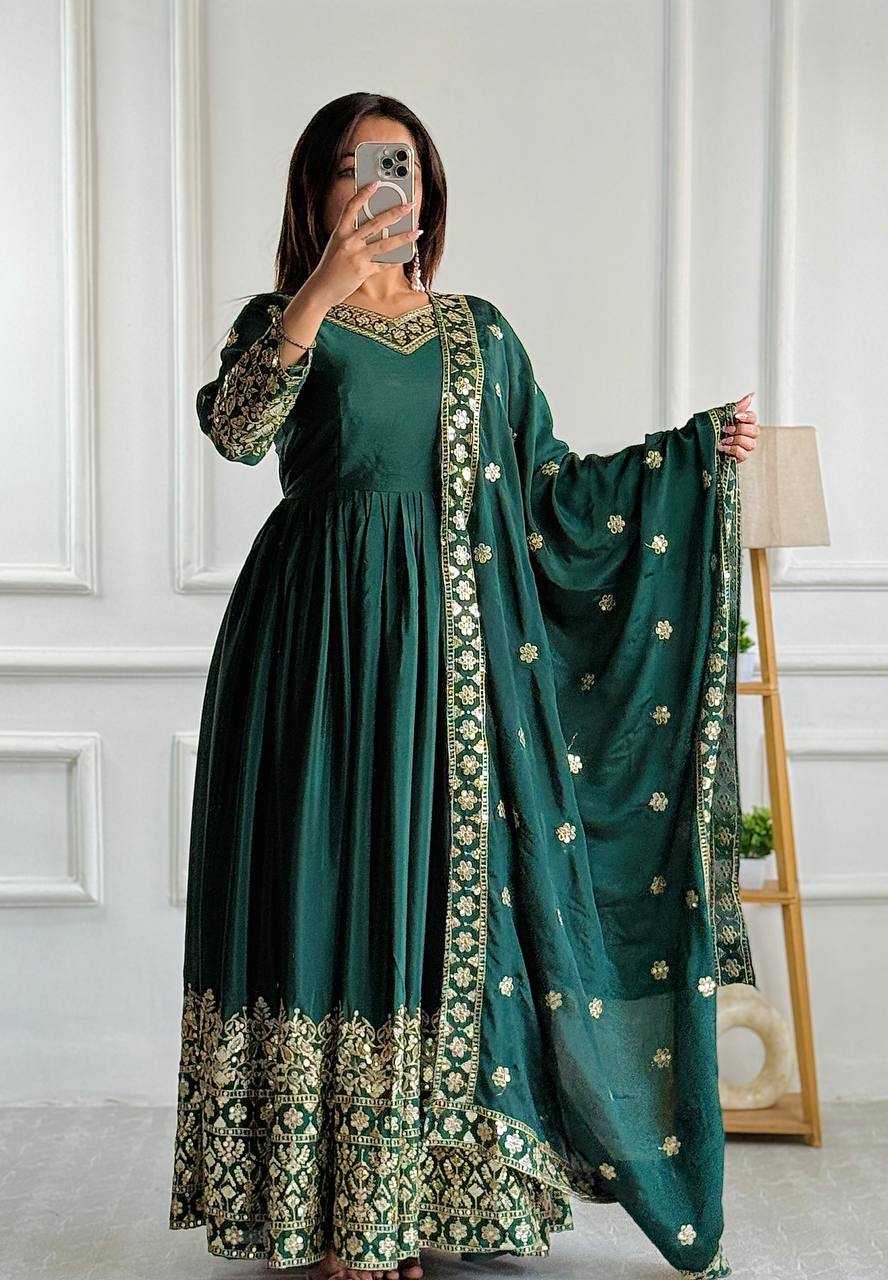 Ynf Chinon Silk KESH506 1155 Gowns Wedding Collections Festive Collections Wholesale Embroidery Gowns Silk Gowns Sequin Gowns Manufacturer