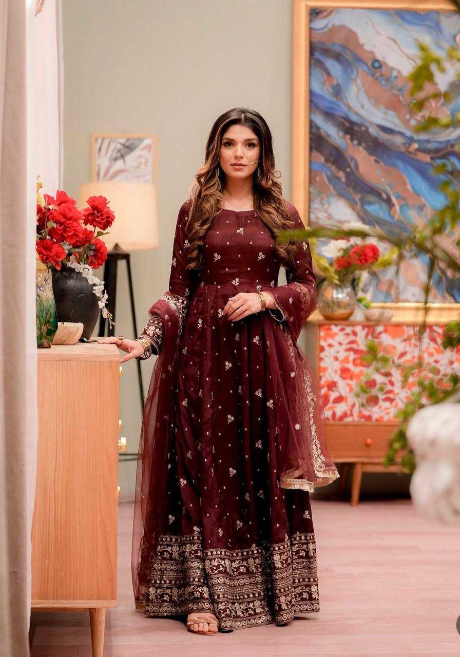 Ynf Chinon Silk KESH506 131 Gowns Wholesale Fancy Gowns Embroidery Gowns Designer Gowns Manufacturer