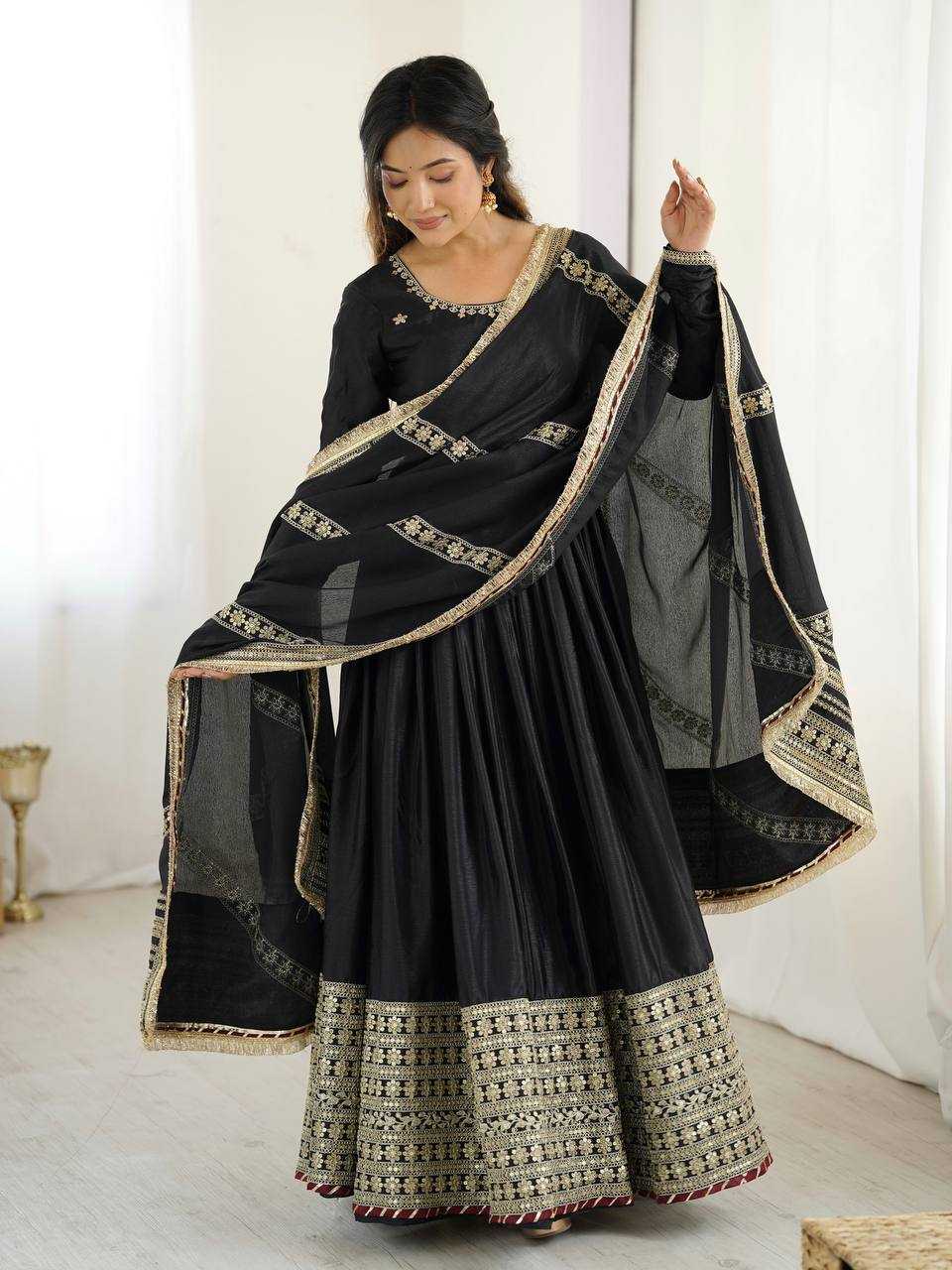 Ynf Chinon Silk RIN133 27 Gowns Wedding Collections Festive Collections Wholesale Silk Gowns Gown With Dupatta Sequin Gowns Manufacturer