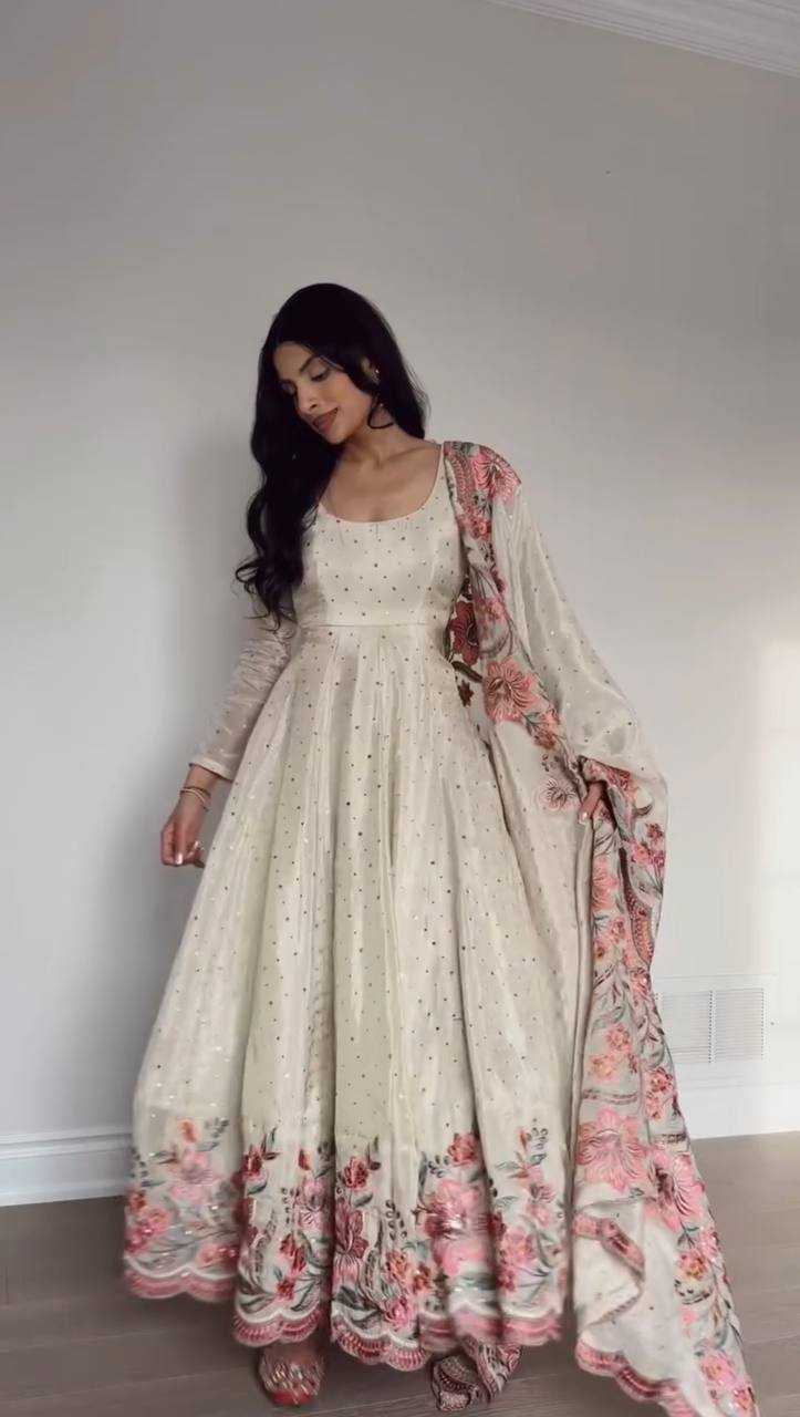 Ynf Chinon Silk RIN162 5873 Gowns Wedding Collections Festive Collections Wholesale Silk Gowns Gown With Dupatta Sequin Gowns Manufacturer