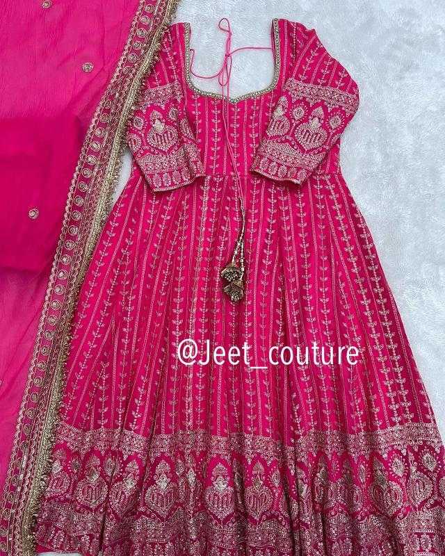 Ynf Chinon Silk RIN222 ELASTIC Gowns Wholesale Embroidery Gowns Silk Gowns Pink Gown Manufacturer