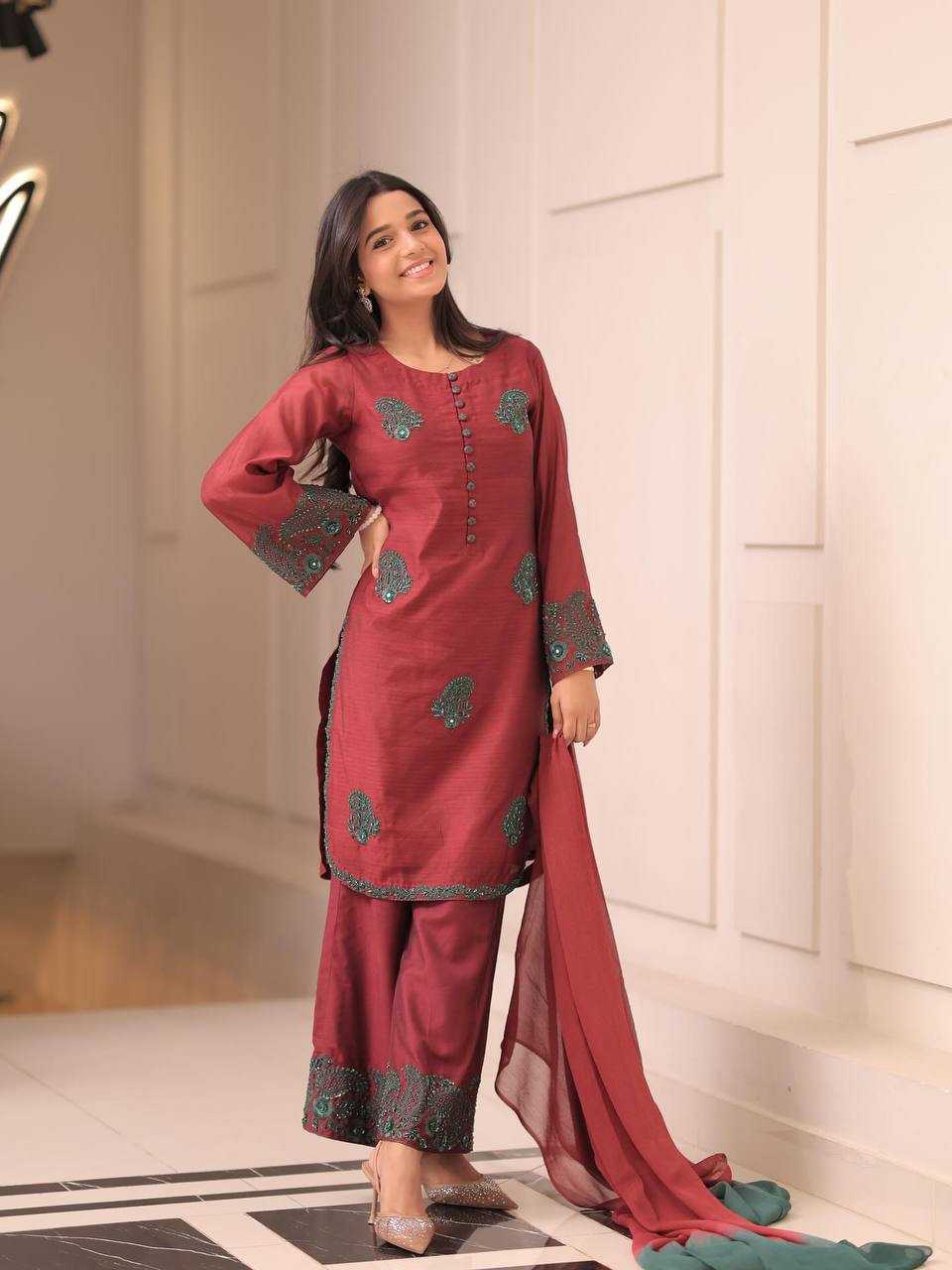 Ynf Crepe Silk KESH499 011 Suits & Dresses Wedding Collections Festive Collections Wholesale Palazzo Suit Embroidered Dresses Silk Dresses Manufacturer