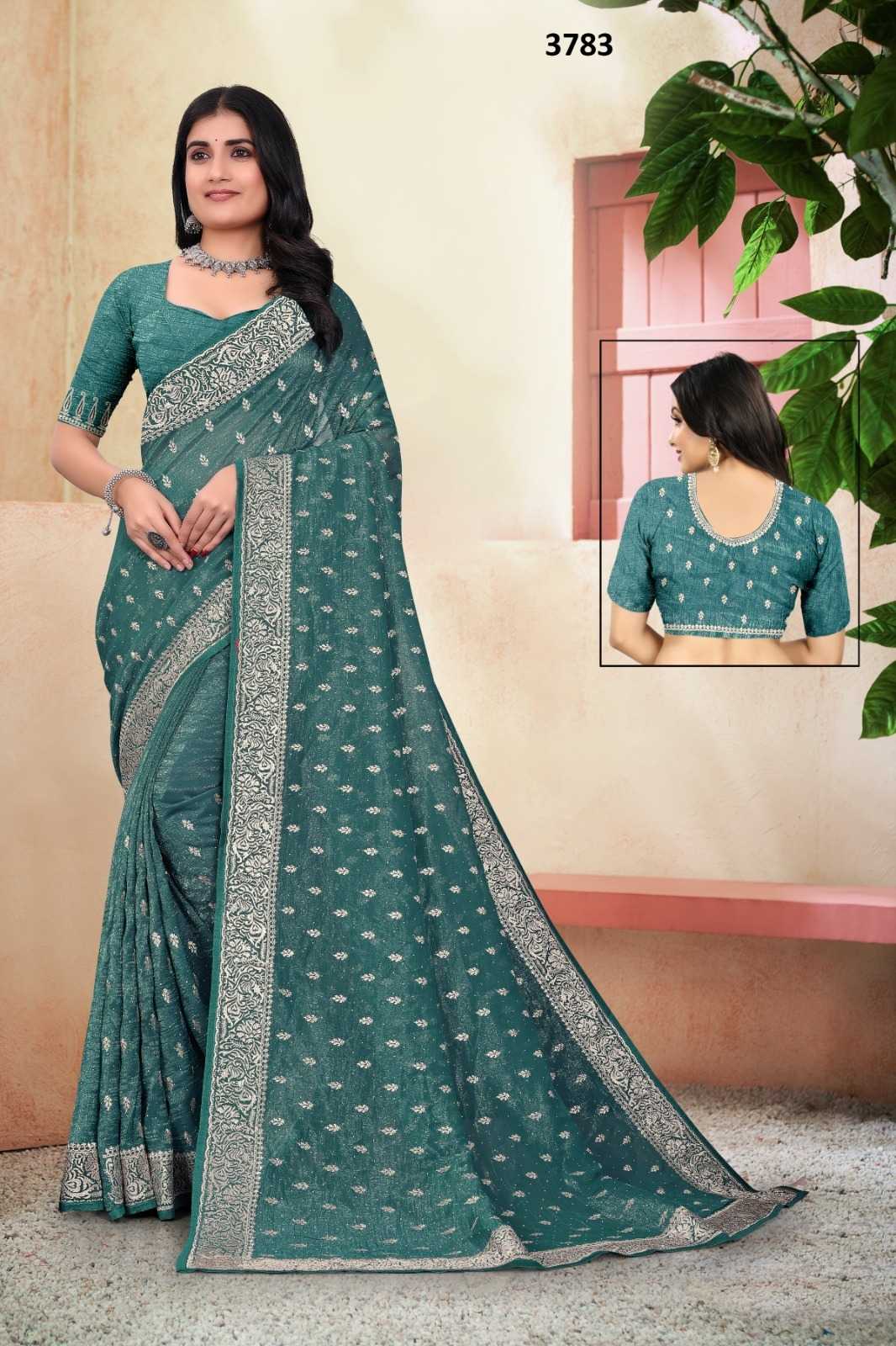 Ynf Crunchi KESH114 3783 Sarees Wedding Collections Festive Collections Wholesale Embroidered Sarees Stone Work Saree Zari Border Sarees Manufacturer