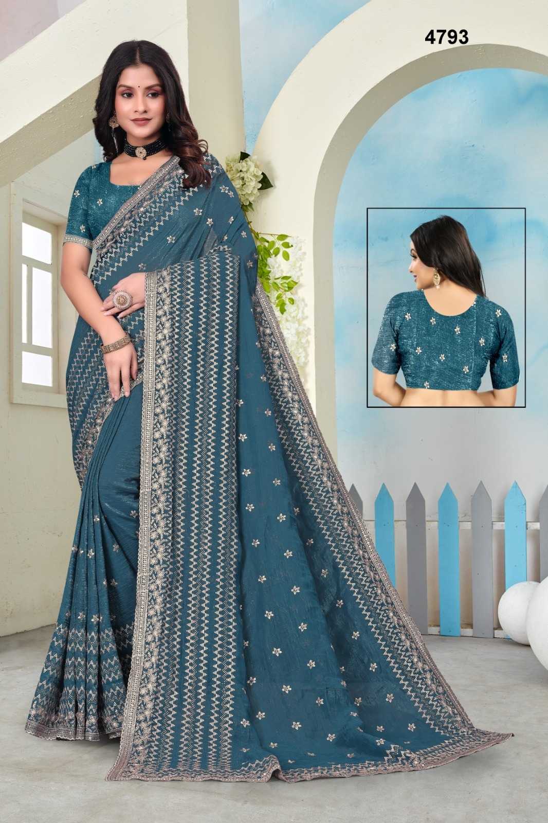 Ynf Crunchi KESH114 4793 Sarees Wedding Collections Festive Collections Wholesale Embroidered Sarees Stone Work Saree Zari Border Sarees Manufacturer