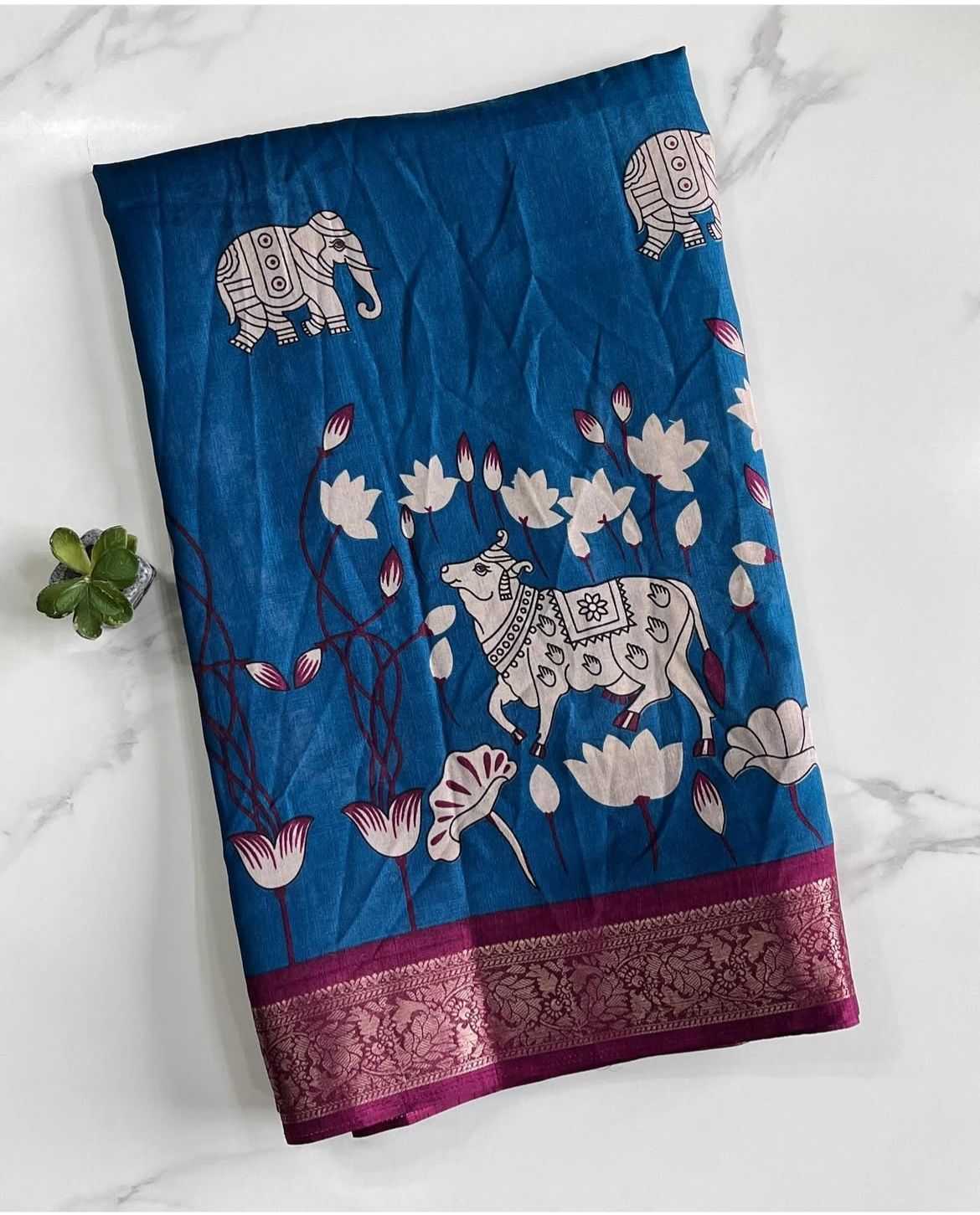Ynf Fancy RIN203 Cow & Elephant Sarees Wedding Collections Wholesale Designer Sarees Printed Sarees Kalamkari Sarees Manufacturer