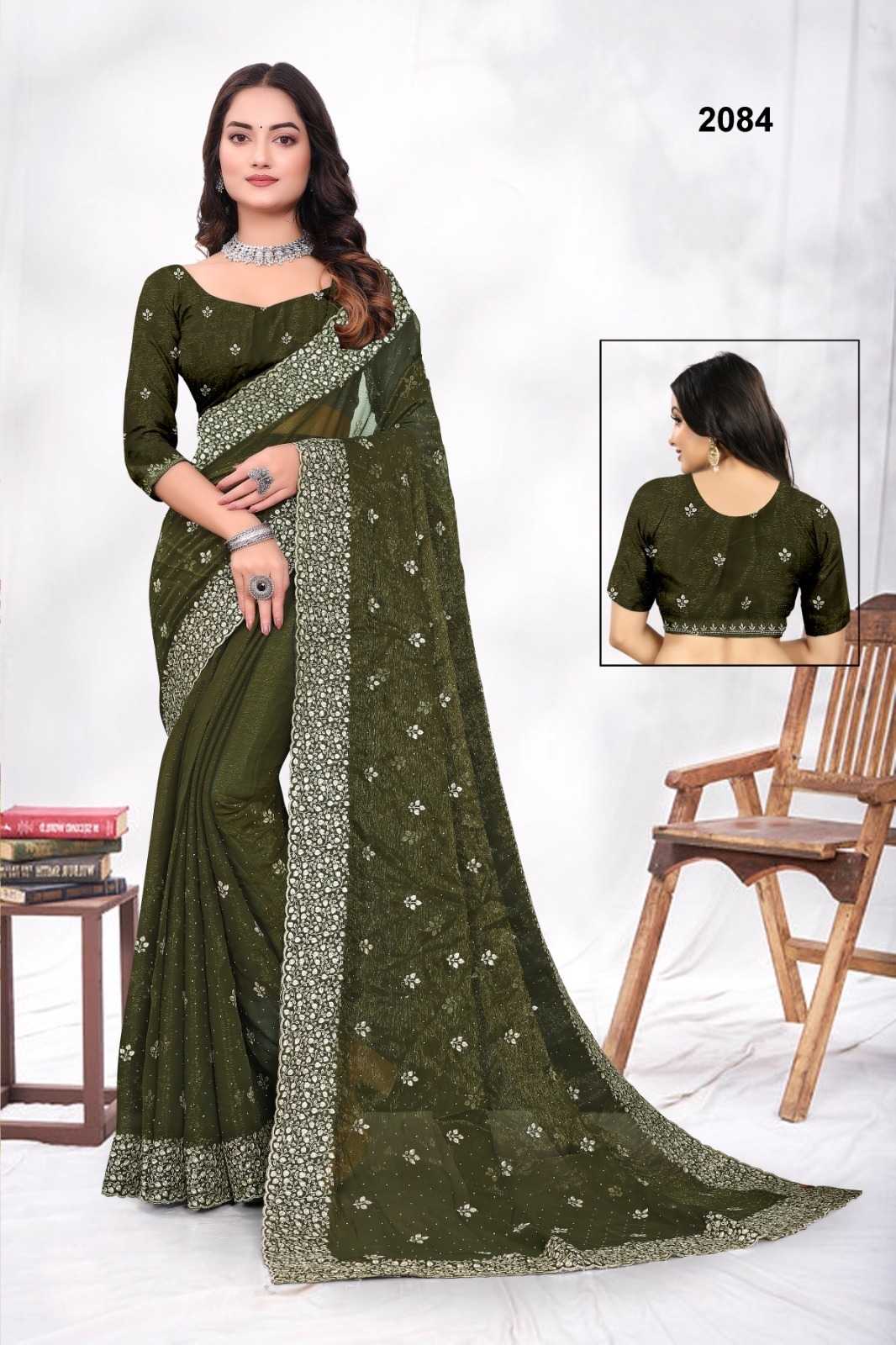 Ynf Faux Blooming KESH114 2084 Sarees Wholesale Embroidered Sarees Stone Work Saree Zari Border Sarees Manufacturer