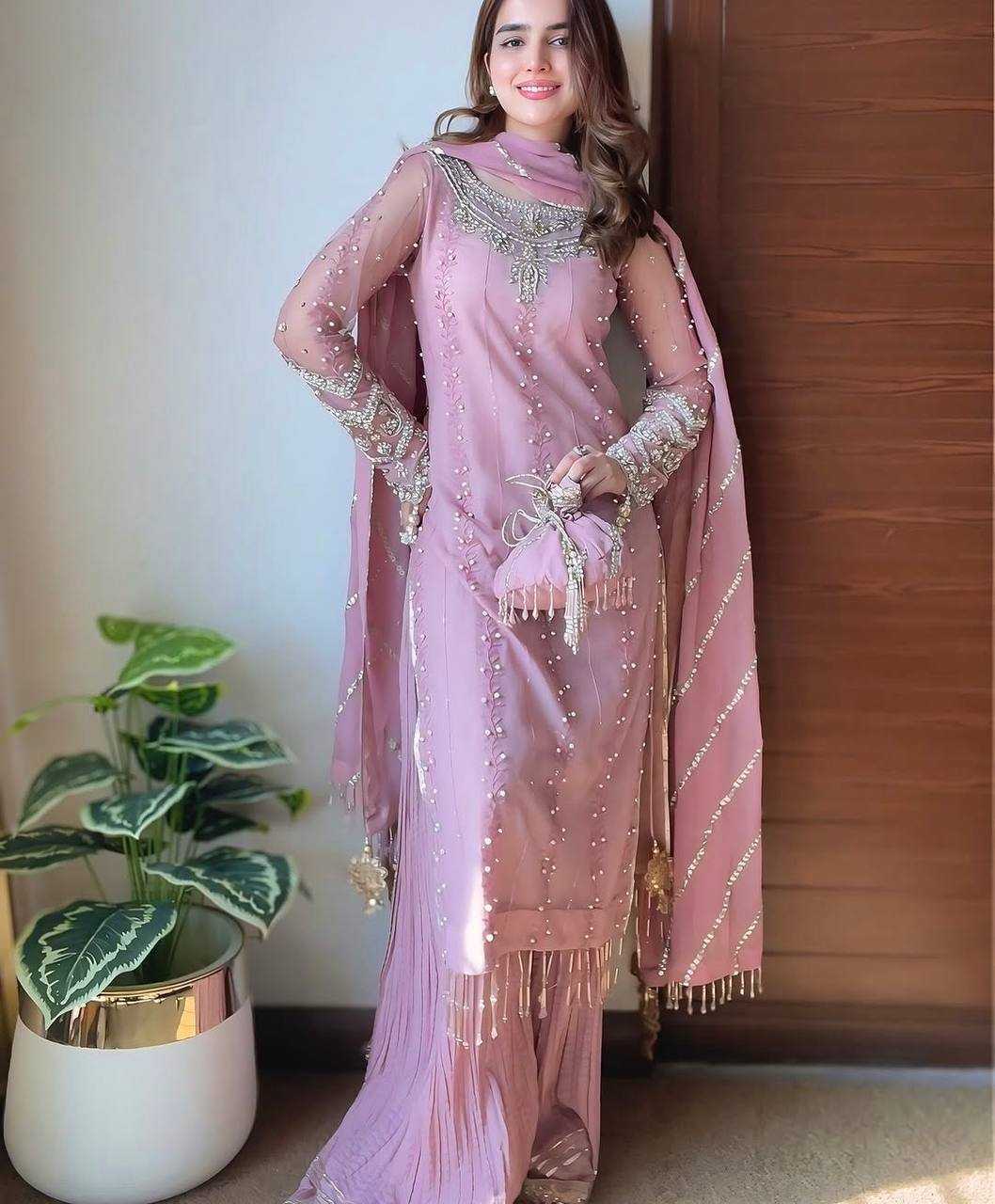 Ynf Faux Georgette KESH141 207 Suits & Dresses Wedding Collections Festive Collections Wholesale Embroidery Suits Palazzo Suit Georgette Suit Manufacturer