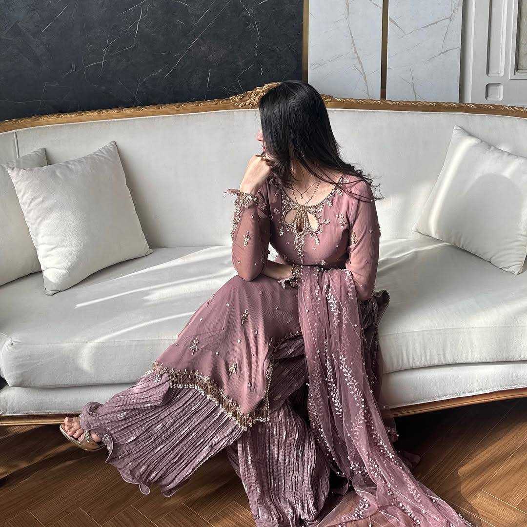 Ynf Faux Georgette KESH158 10098 Suits & Dresses Wedding Collections Festive Collections Wholesale Embroidery Suits Palazzo Suit Georgette Suit Manufacturer