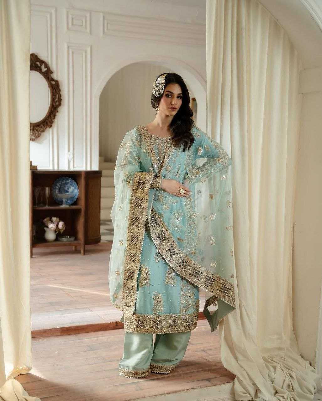 Ynf Faux Georgette KESH158 5050 Suits & Dresses Wedding Collections Festive Collections Wholesale Sharara Salwar Suits Georgette Suit Wedding Outfits Manufacturer