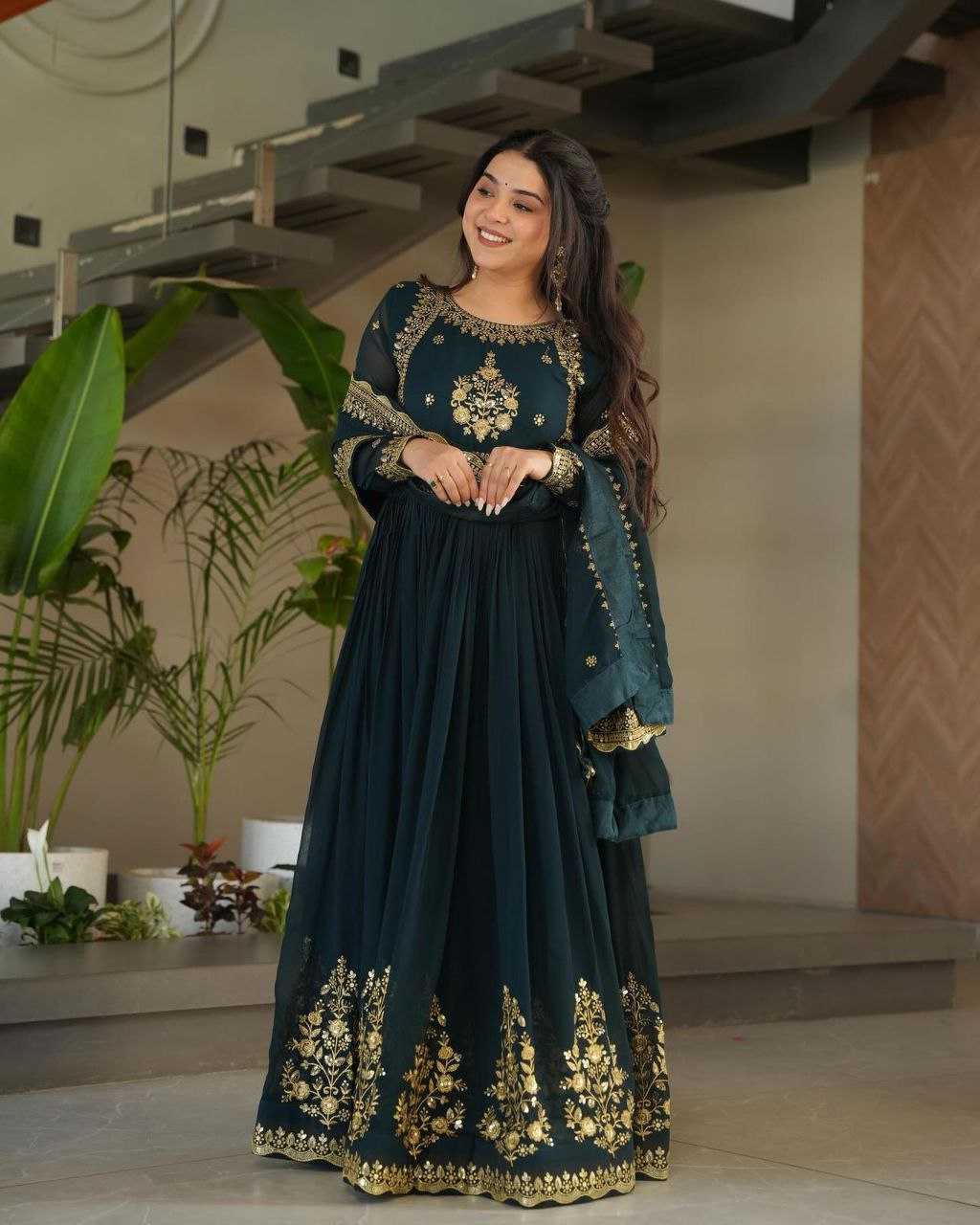 Ynf Faux Georgette KESH158 5051 Gowns Wedding Collections Festive Collections Wholesale Embroidery Gowns Georgette Gown Gown With Dupatta Manufacturer