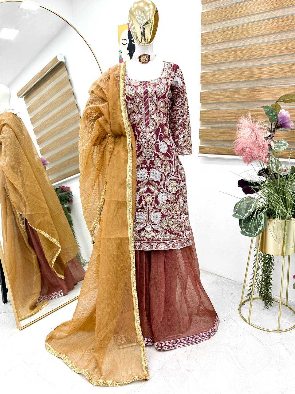Ynf Faux Georgette KESH158 9009 Suits & Dresses Wedding Collections Festive Collections Wholesale Palazzo Suit Georgette Suit Wedding Outfits Manufacturer