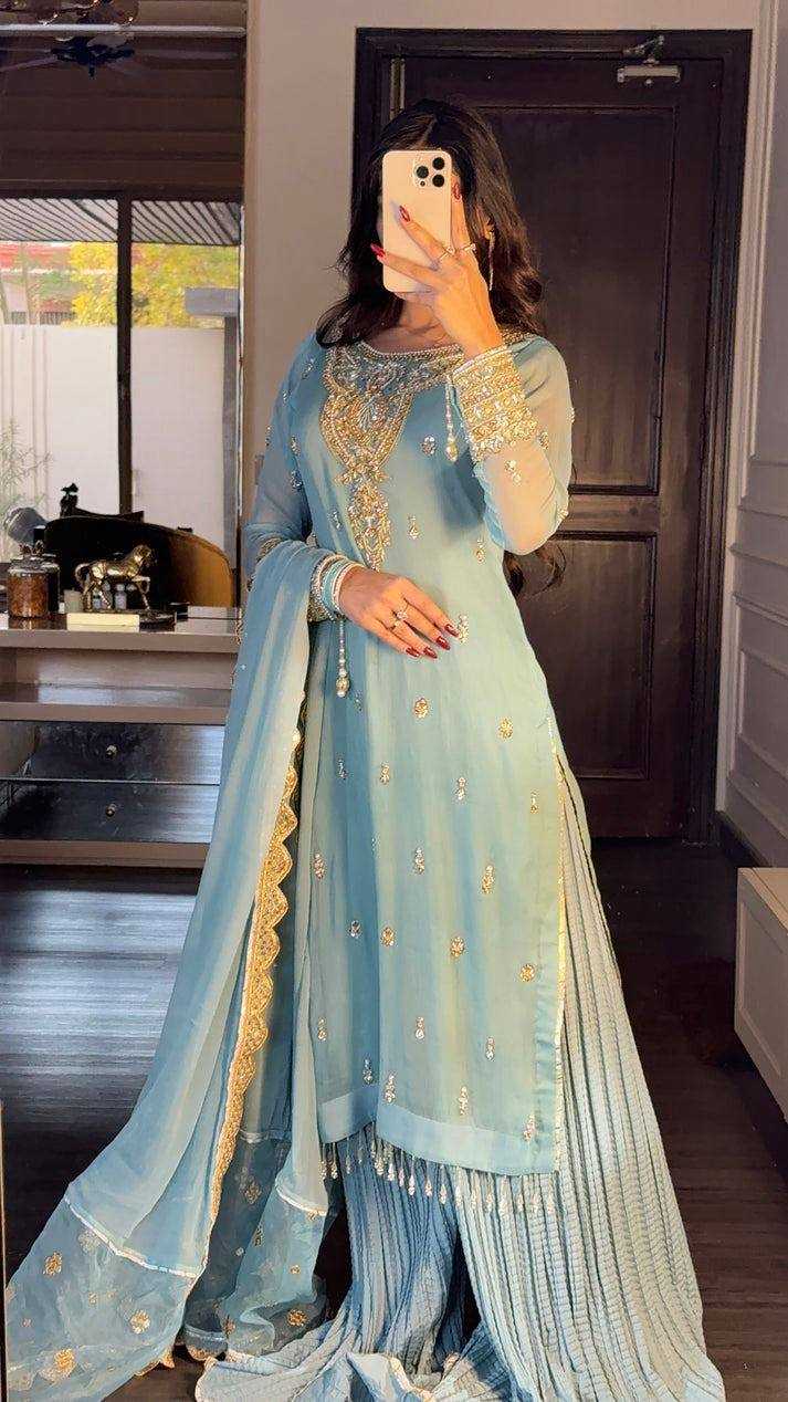 Ynf Faux Georgette KESH158 9017 Suits & Dresses Wedding Collections Festive Collections Wholesale Sharara Salwar Suits Embroidery Suits Georgette Suit Manufacturer