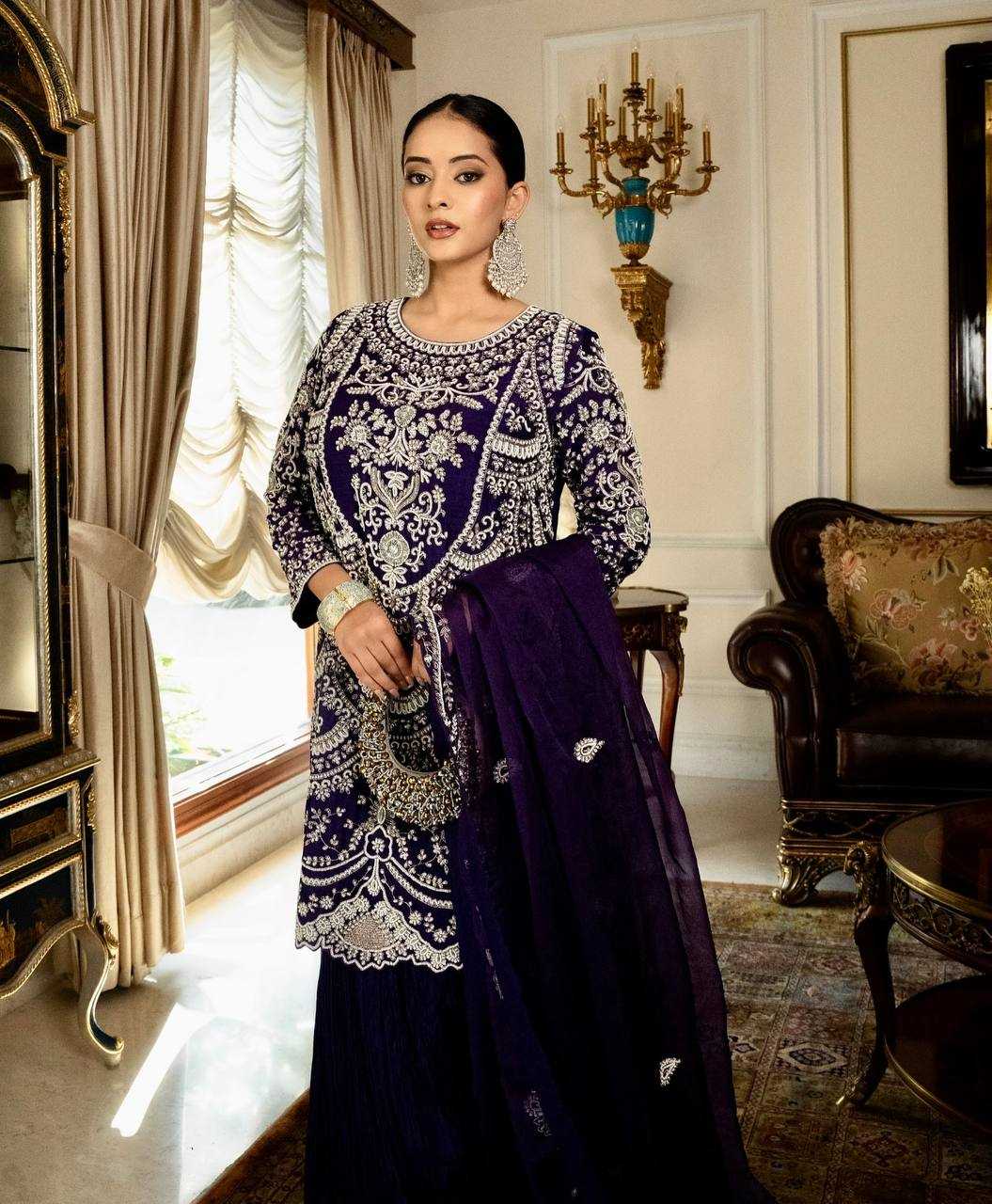 Ynf Faux Georgette KESH158 9019 Suits & Dresses Wedding Collections Festive Collections Wholesale Embroidery Suits Palazzo Suit Georgette Suit Manufacturer