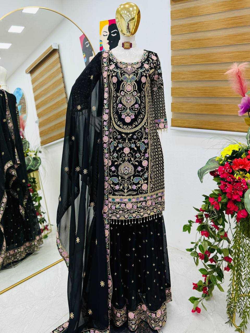 Ynf Faux Georgette KESH158 9024 Suits & Dresses Wedding Collections Festive Collections Wholesale Embroidery Suits Palazzo Suit Georgette Suit Manufacturer