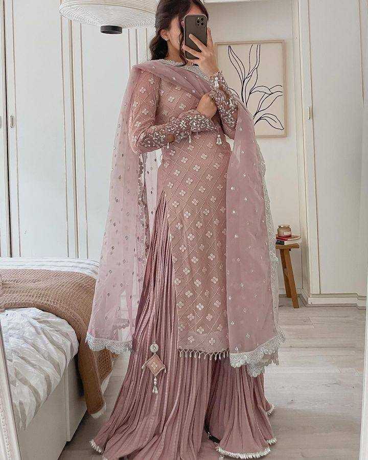 Ynf Faux Georgette KESH158 9281 Suits & Dresses Wedding Collections Festive Collections Wholesale Embroidery Suits Palazzo Suit Georgette Suit Manufacturer