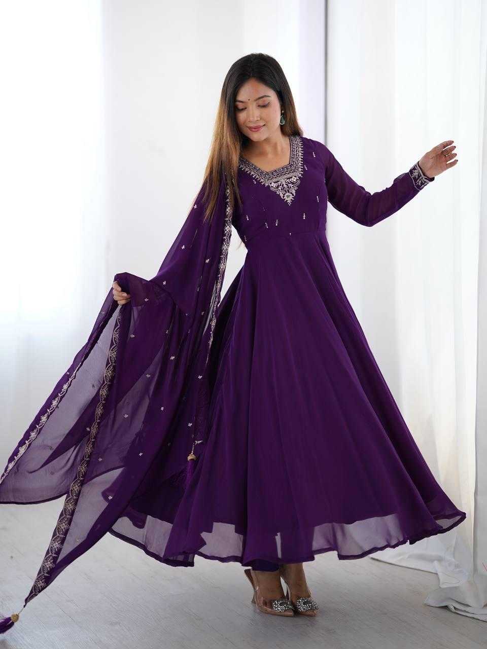 Ynf Faux Georgette KESH504 283 Gowns Wholesale Fancy Gowns Embroidery Gowns Georgette Gown Manufacturer