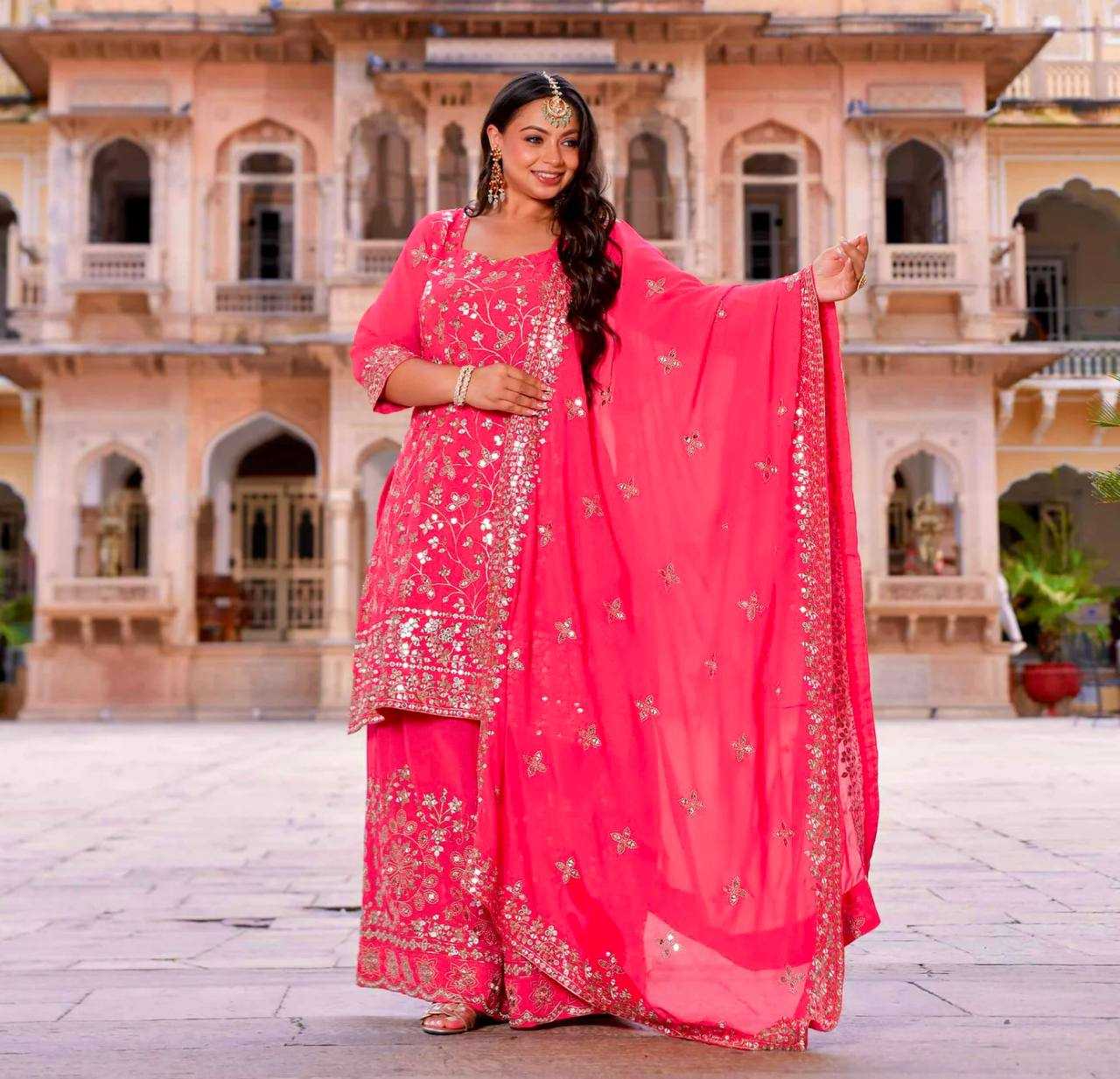 Ynf Faux Georgette KESH506 1144 Suits & Dresses Wedding Collections Festive Collections Wholesale Embroidery Suits Palazzo Suit Georgette Suit Manufacturer