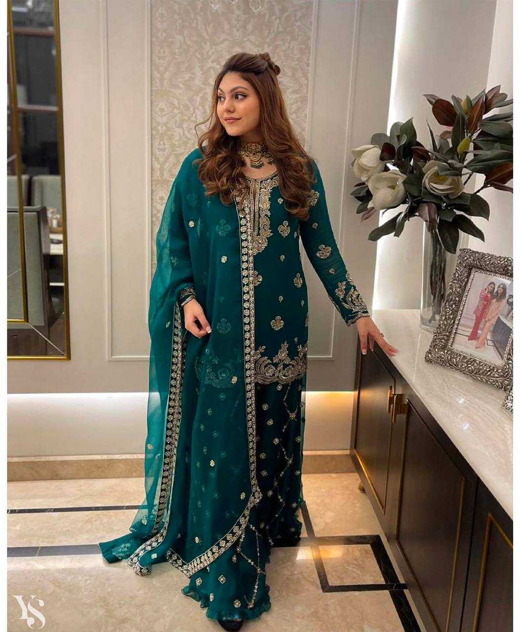 Ynf Faux Georgette KESH506 1156 Suits & Dresses Wedding Collections Festive Collections Wholesale Sharara Salwar Suits Embroidery Suits Georgette Suit Manufacturer