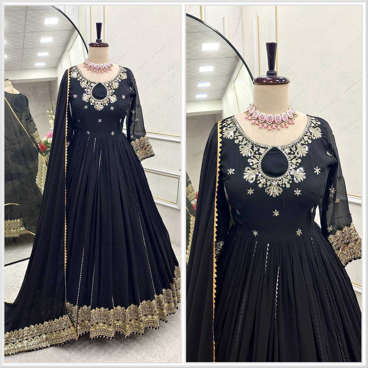 Ynf Faux Georgette KESH506 1160 Gowns Wedding Collections Festive Collections Wholesale Embroidery Gowns Georgette Gown Black Gown Manufacturer