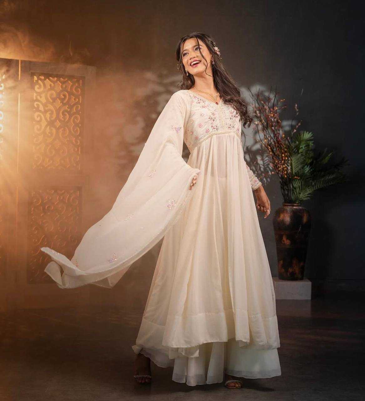 Ynf Faux Georgette KESH506 1167 Gowns Wholesale Fancy Gowns Embroidery Gowns Designer Gowns Manufacturer