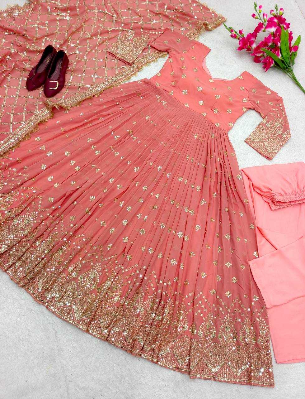 Ynf Faux Georgette KESH506 505 Gowns Wedding Collections Festive Collections Wholesale Embroidery Gowns Georgette Gown Gown With Dupatta Manufacturer