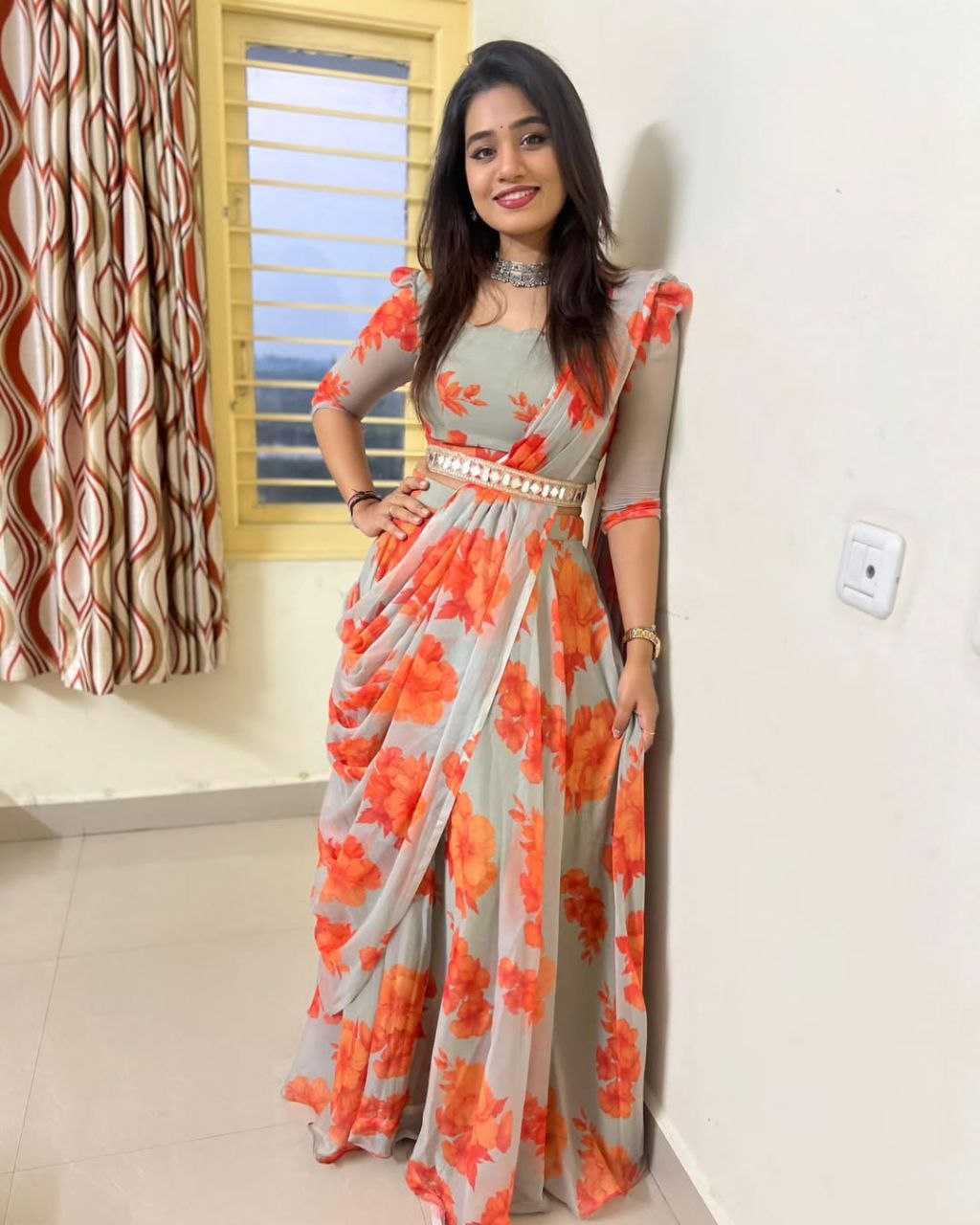 Ynf Faux Georgette KESH516 9261 Sarees Wholesale Party Wear Sarees Fancy Sarees Printed Sarees Lehenga Sarees Saree with Belt Manufacturer