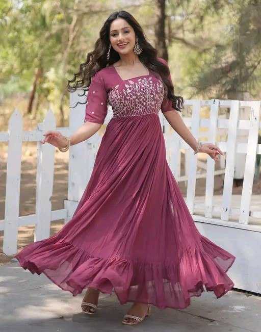 Ynf Faux Georgette RIN131 003 Gowns Wholesale Embroidery Gowns Anarkali Gown Long Gowns Manufacturer