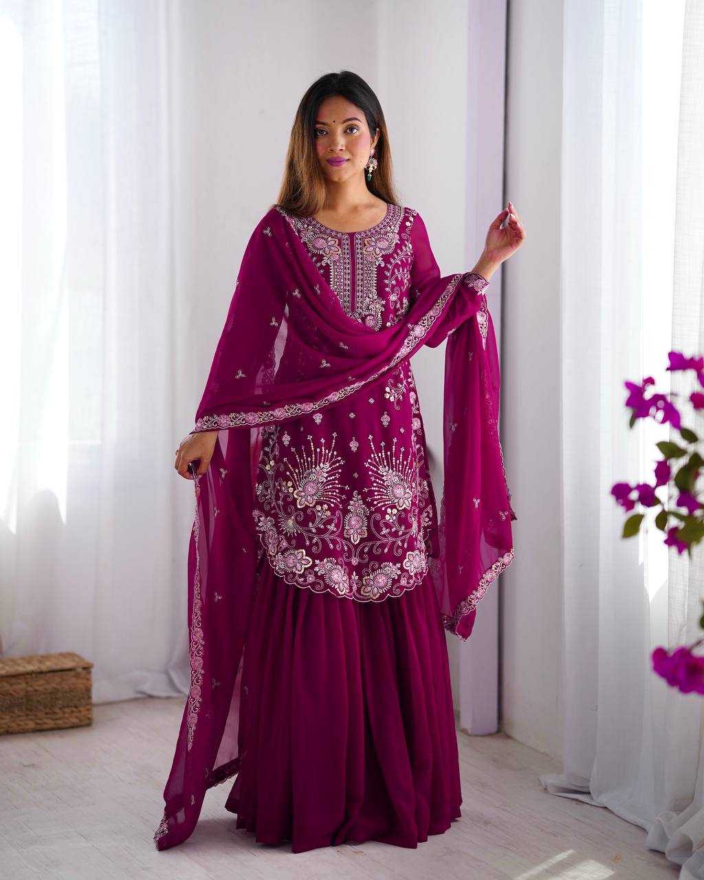 Ynf Faux Georgette RIN133 SP-02 Suits & Dresses Wedding Collections Festive Collections Wholesale Sharara Salwar Suits Georgette Suit Wedding Outfits Manufacturer