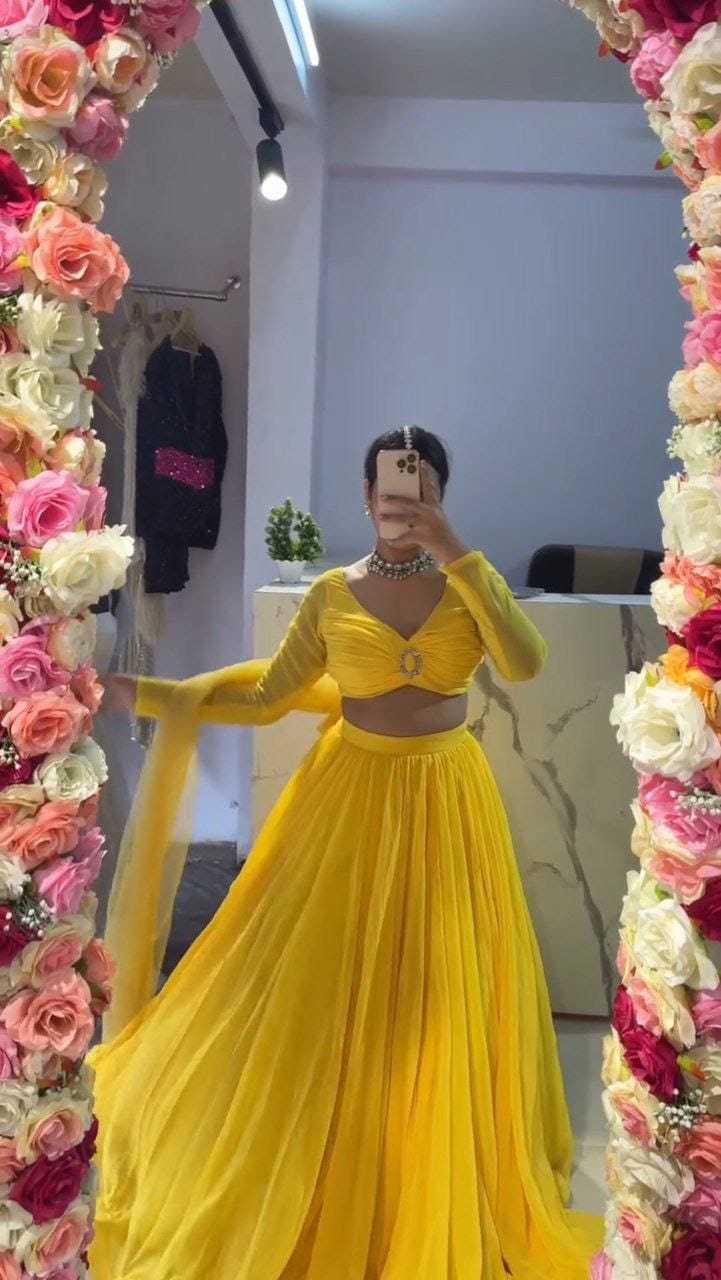 Ynf Faux Georgette RIN157 5251 Lehengas Plus Size Collections Wholesale Fancy Lehenga Georgette Lehenga Yellow Lehenga Manufacturer