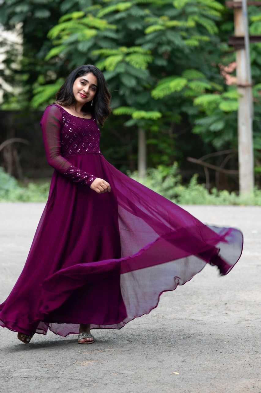 Ynf Faux Georgette RIN222 APPLE Gowns Wedding Collections Plus Size Collections Wholesale Embroidery Gowns Georgette Gown Designer Gowns Manufacturer