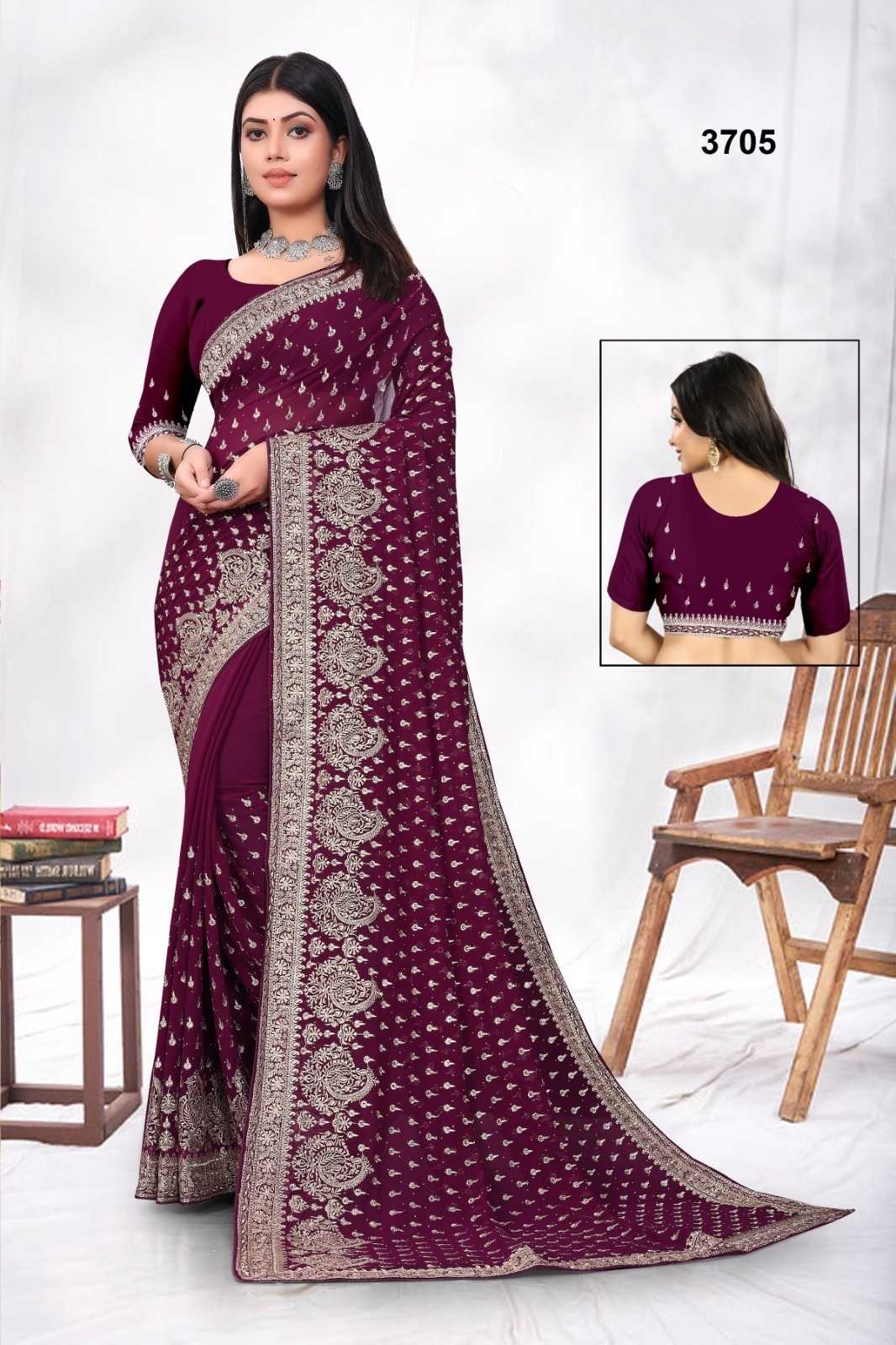 Ynf Georgette KESH114 3705 Sarees Wedding Collections Festive Collections Wholesale Georgette Sarees Stone Work Saree Zari Border Sarees Manufacturer