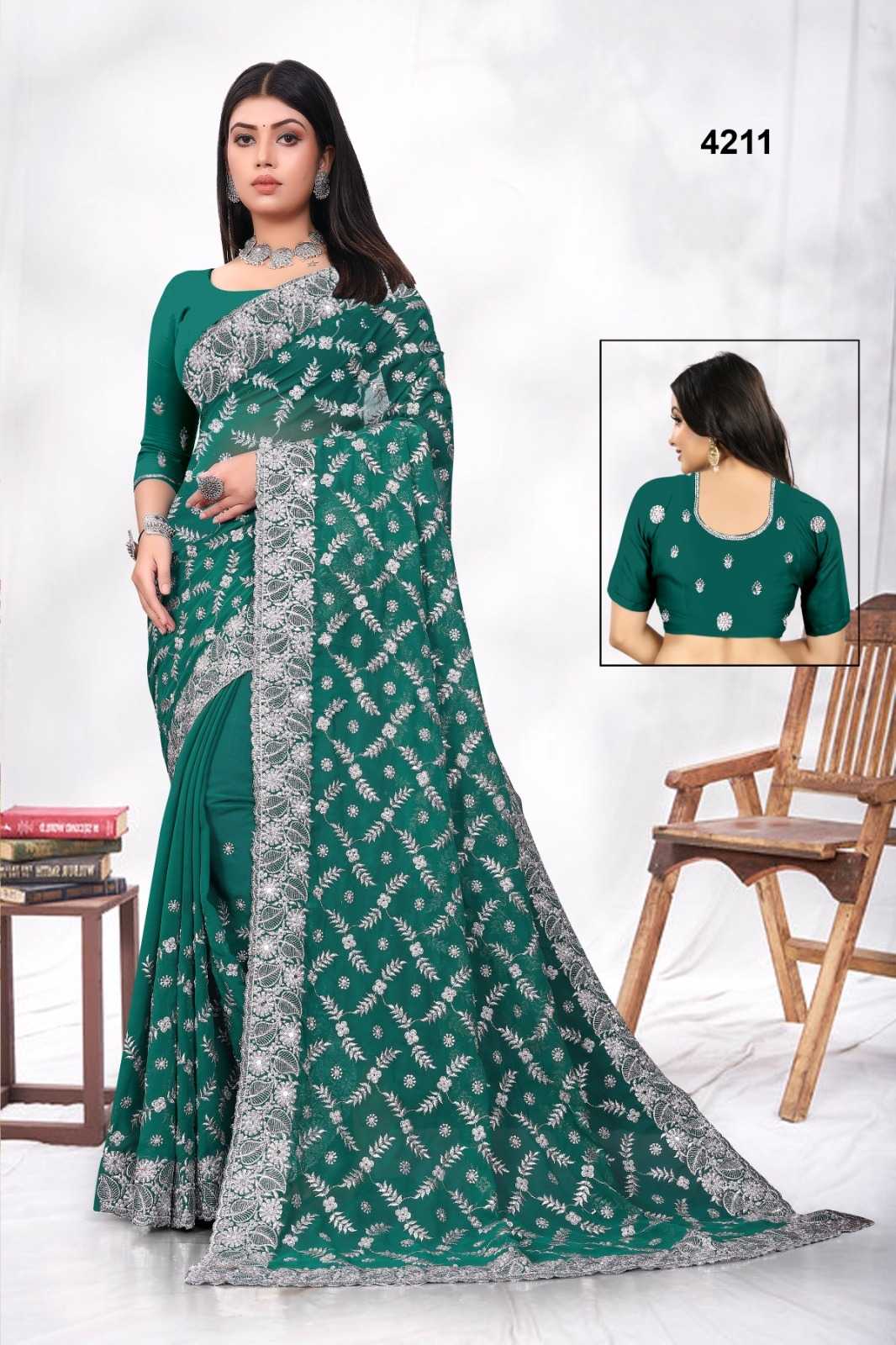 Ynf Georgette KESH114 4211 Sarees Wedding Collections Wholesale Georgette Sarees Embroidered Sarees Zari Border Sarees Manufacturer