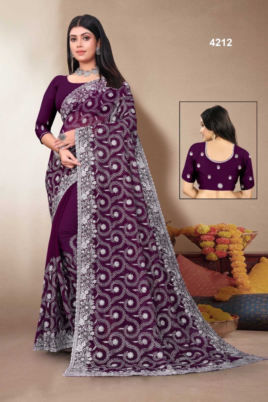 Ynf Georgette KESH114 4212 Sarees Wedding Collections Festive Collections Wholesale Georgette Sarees Embroidered Sarees Zari Border Sarees Manufacturer