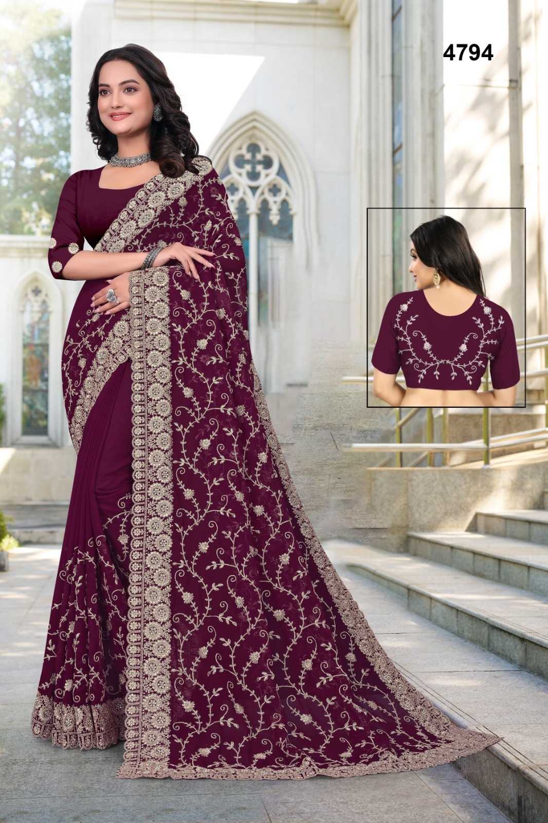Ynf Georgette KESH114 4794 Sarees Wedding Collections Festive Collections Wholesale Georgette Sarees Embroidered Sarees Zari Border Sarees Manufacturer