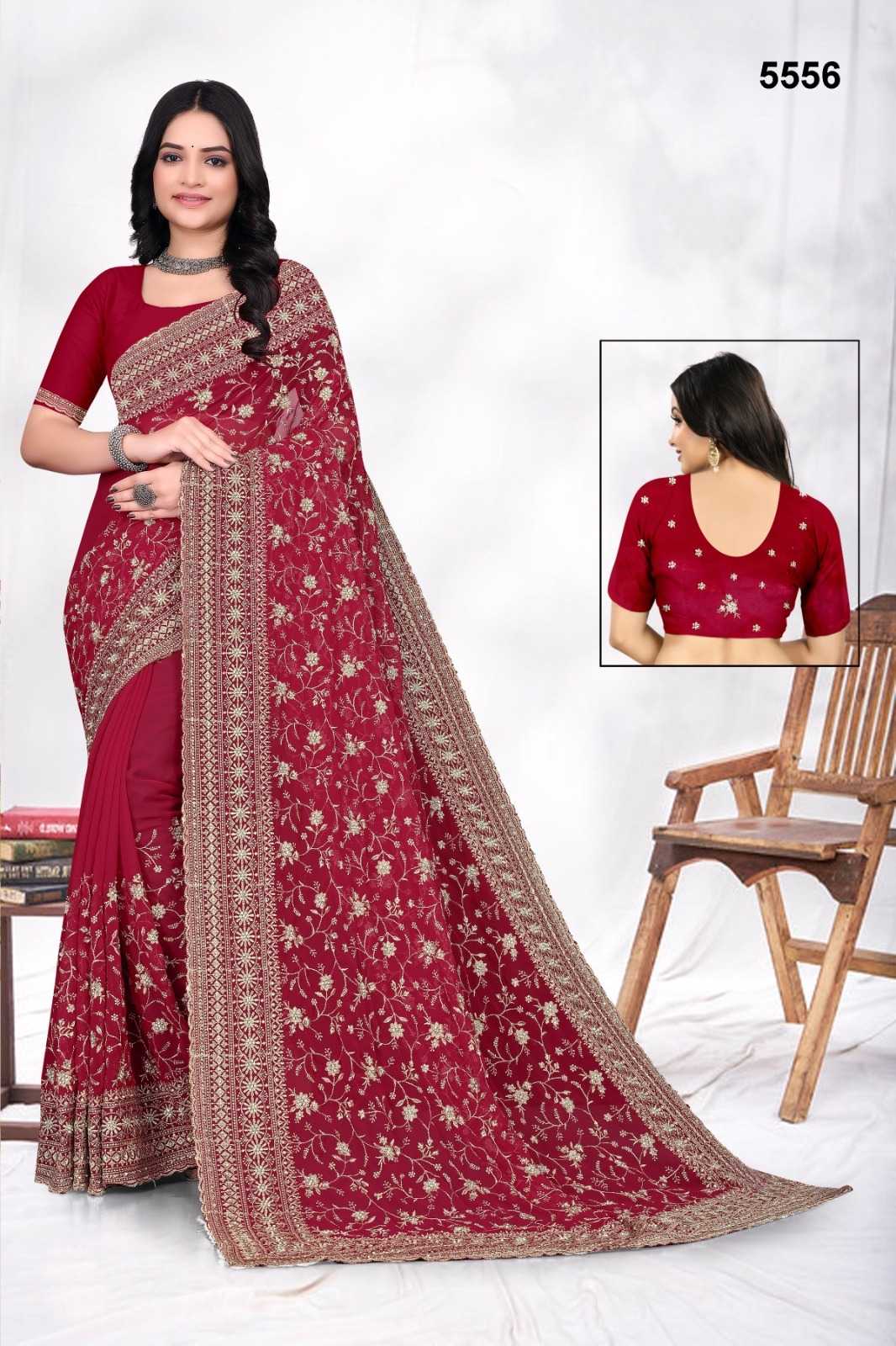Ynf Georgette KESH114 5556 Sarees Wedding Collections Festive Collections Wholesale Georgette Sarees Embroidered Sarees Zari Border Sarees Manufacturer