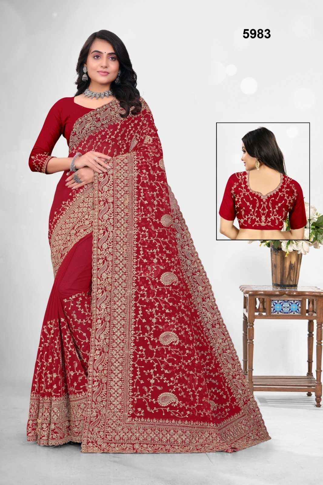 Ynf Georgette KESH114 5983 Sarees Wedding Collections Festive Collections Wholesale Georgette Sarees Embroidered Sarees Zari Border Sarees Manufacturer
