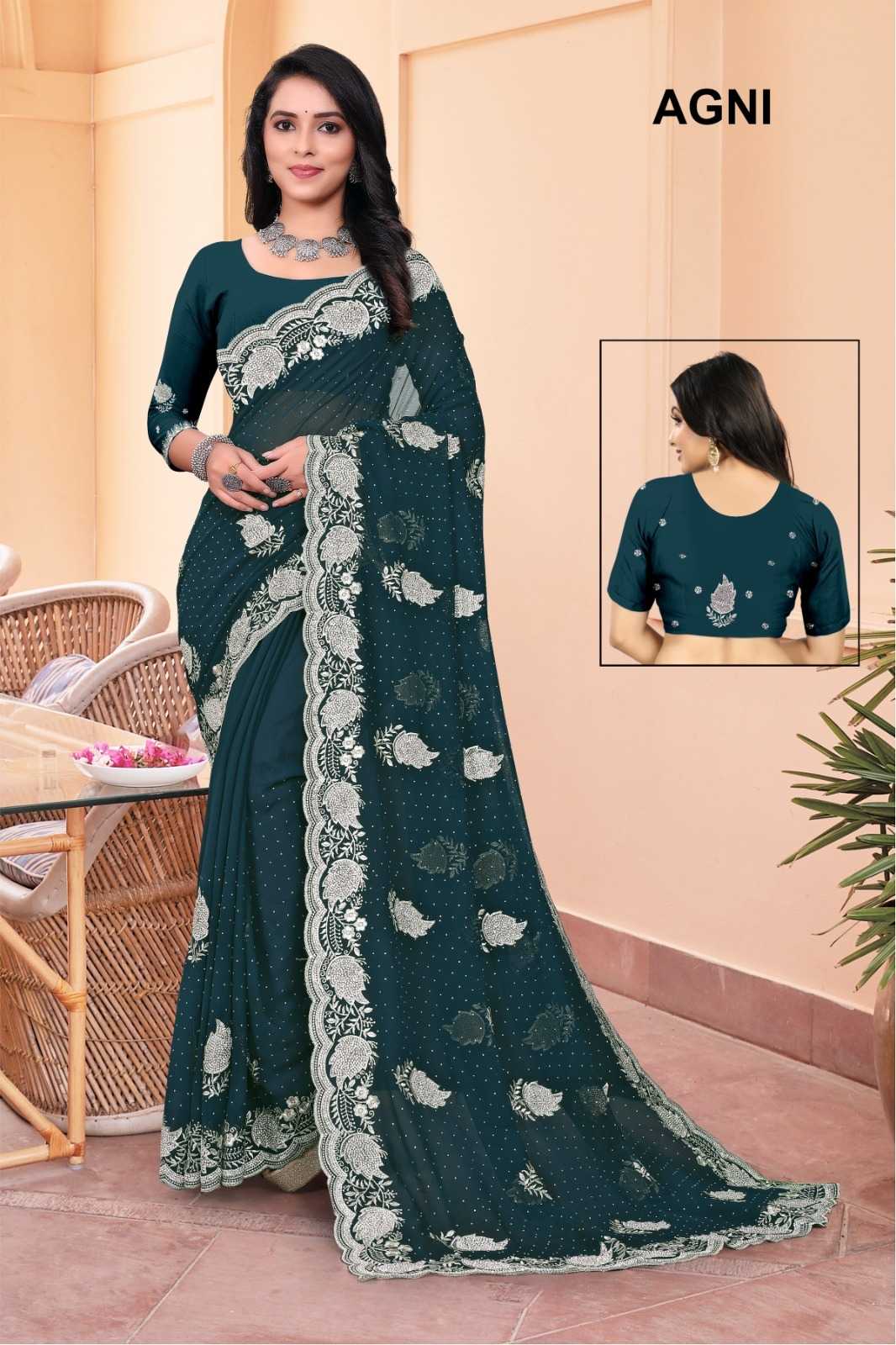Ynf Georgette KESH114 AGNI Sarees Wedding Collections Festive Collections Wholesale Georgette Sarees Hand Work Sarees Embroidered Sarees Manufacturer