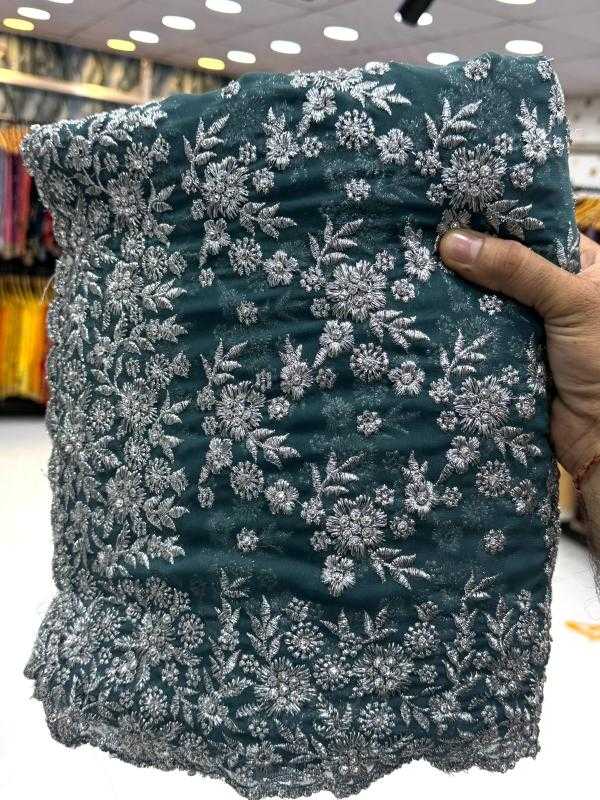 Ynf Georgette KESH114 SILVER Sarees Wedding Collections Festive Collections Wholesale Embroidered Sarees Stone Work Saree Zari Border Sarees Manufacturer