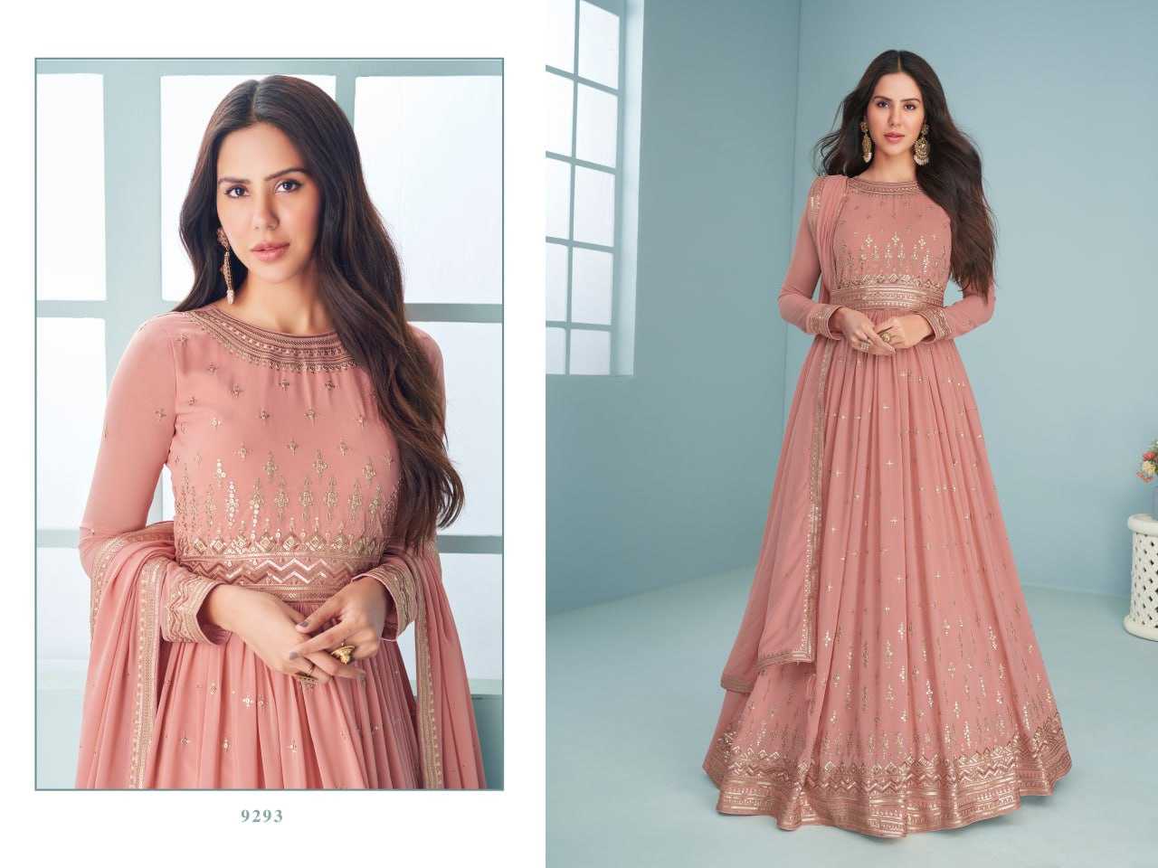 Ynf Georgette KESH504 9293 Gowns Wedding Collections Bollywood Collections Wholesale Embroidery Gowns Georgette Gown Gown With Dupatta Manufacturer