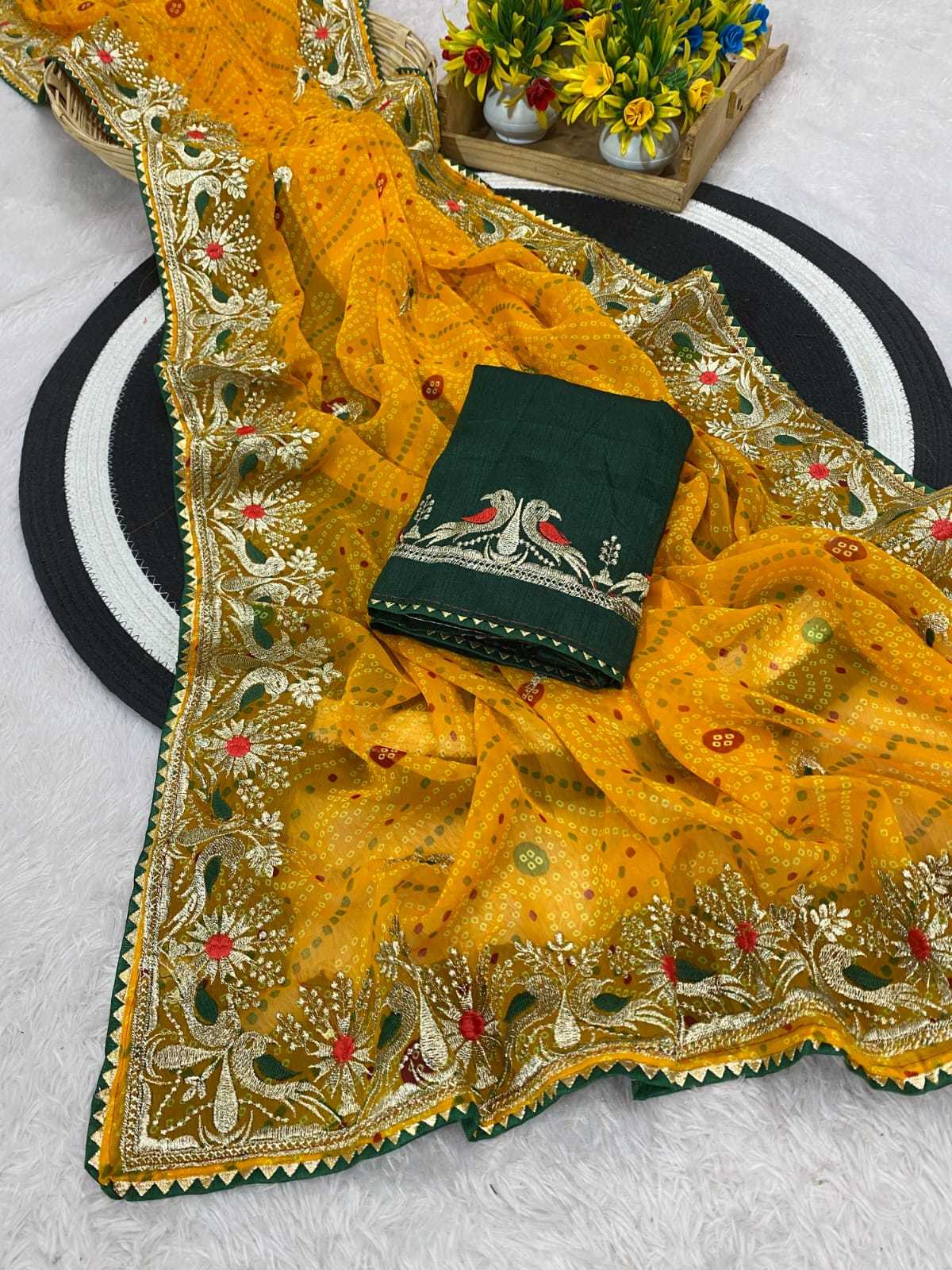 Ynf Georgette KESH514 150 Sarees Wholesale Printed Sarees Zari Border Sarees Manufacturer
