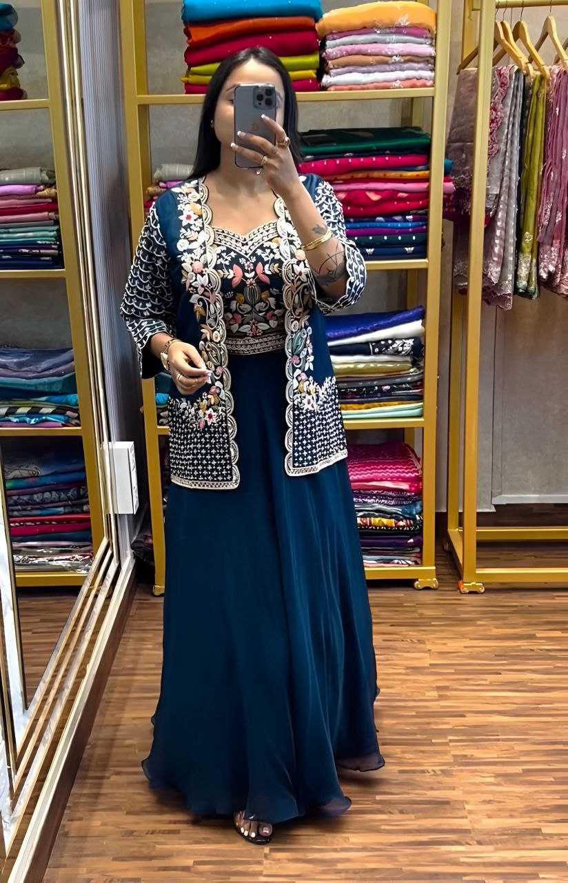 Ynf Georgette KESH516 9251 Sarees Wholesale Ready To Wear Sarees Party Wear Sarees Fancy Sarees Sequence Sarees Embroidered Sarees Saree with Jacket Manufacturer