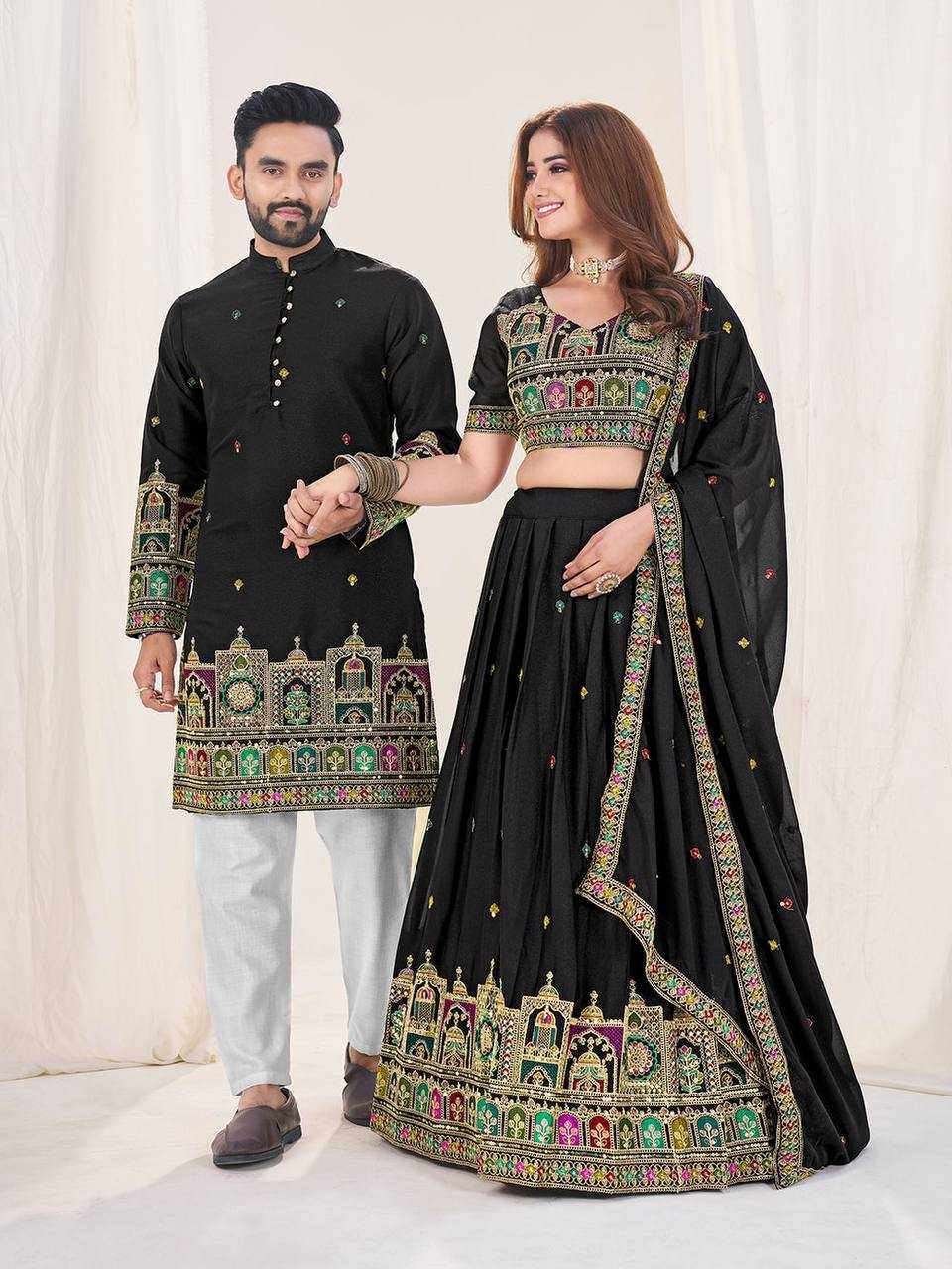 Ynf Georgette RIN131 04 Couple Wear Wholesale Couple Matching Ethnic Outfits Designer Ethnic Outfits for Couples Manufacturer