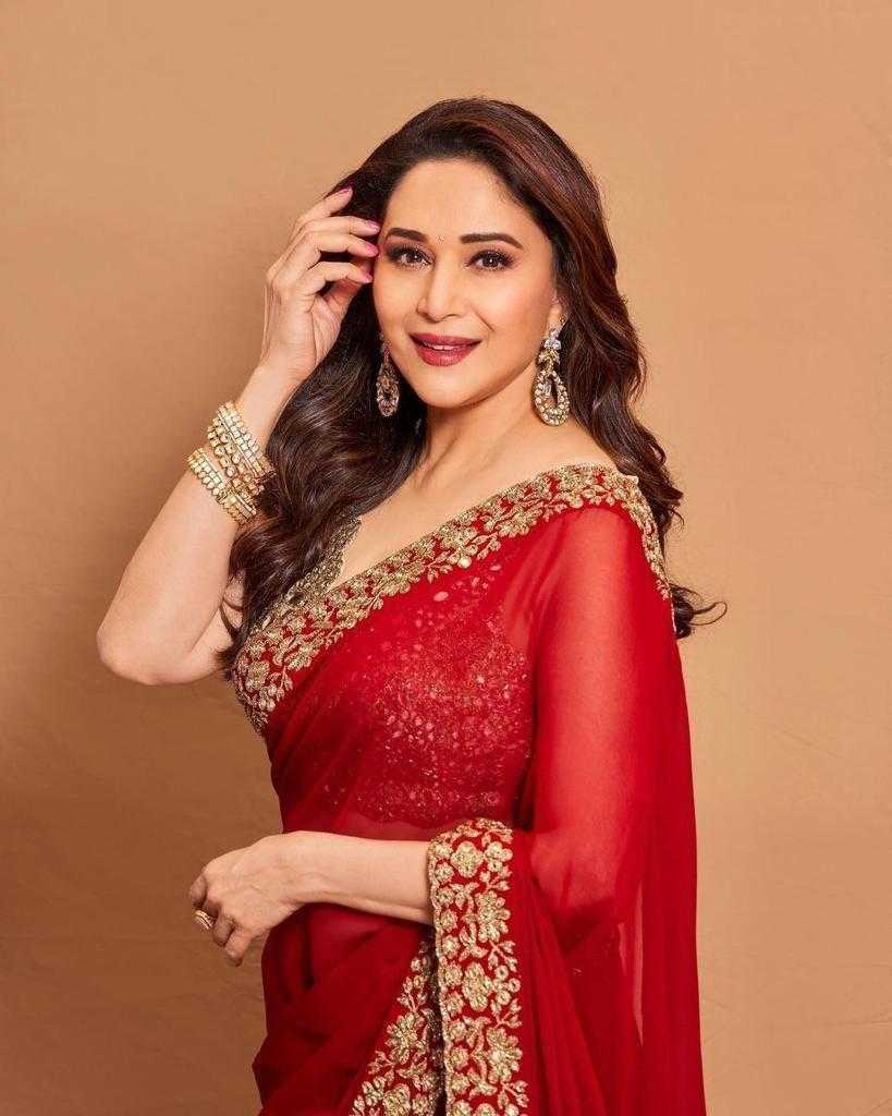 Ynf Georgette RIN134 0205 Sarees Wedding Collections Bollywood Collections Wholesale Georgette Sarees Madhuri Dixit Sarees Red Sarees Manufacturer