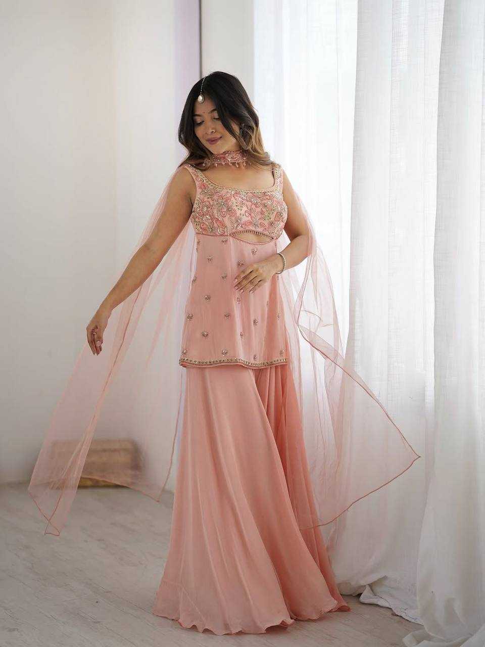 Ynf Georgette RIN141 1959 Suits & Dresses Wedding Collections Festive Collections Wholesale Embroidery Suits Palazzo Suit Georgette Suit Manufacturer