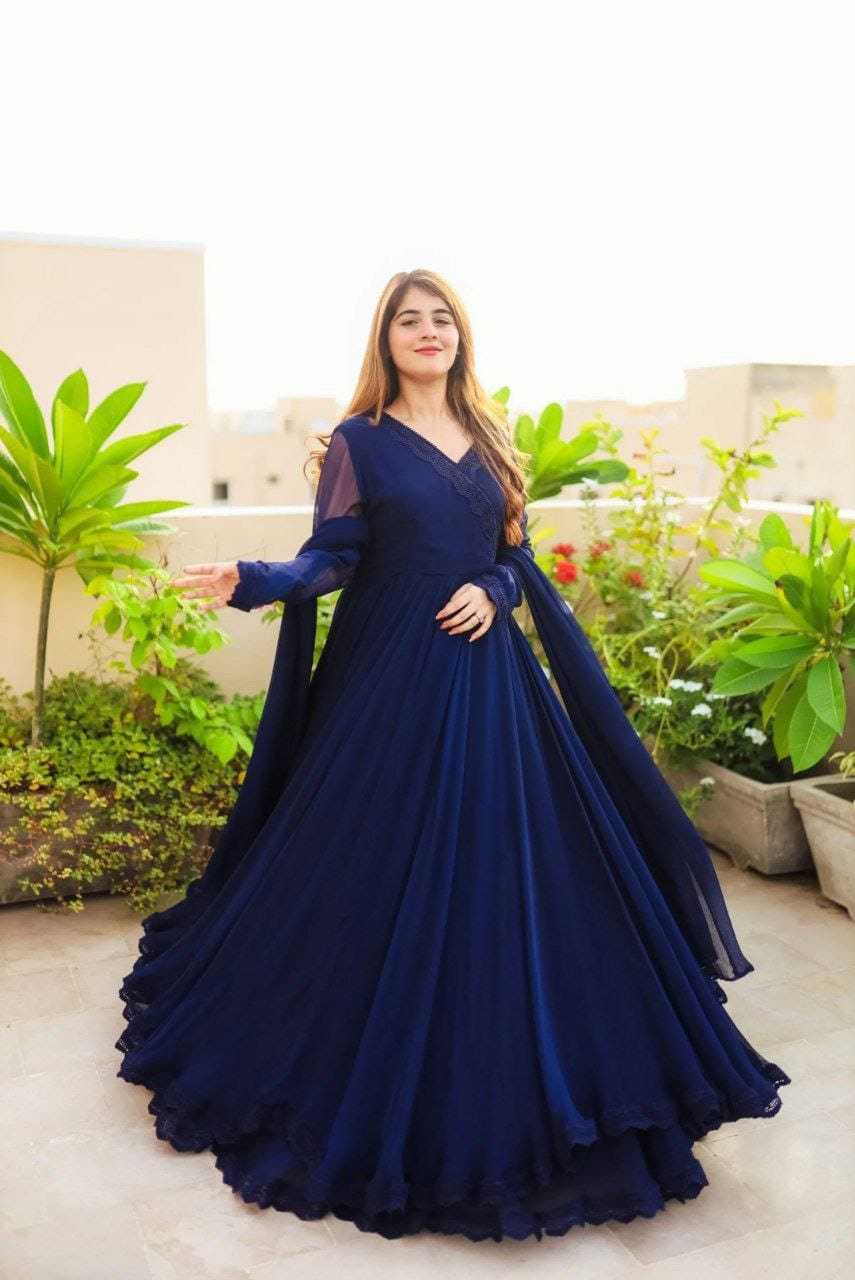 Ynf Georgette RIN157 2085 Gowns Wedding Collections Plus Size Collections Wholesale Georgette Gown Designer Gowns Blue Gown Manufacturer
